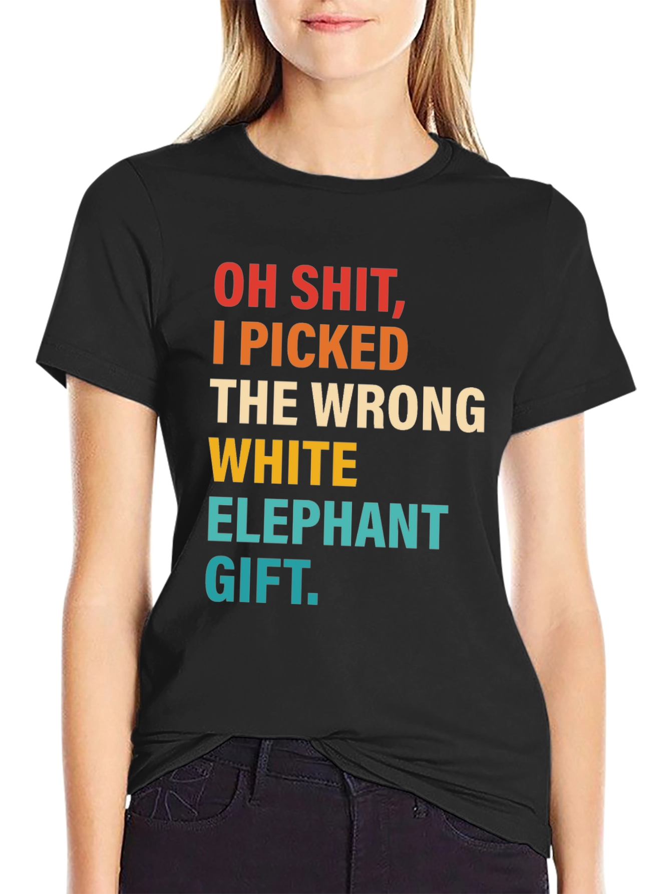 Black Funny "Wrong White Elephant" Novelty T-Shirt view 2