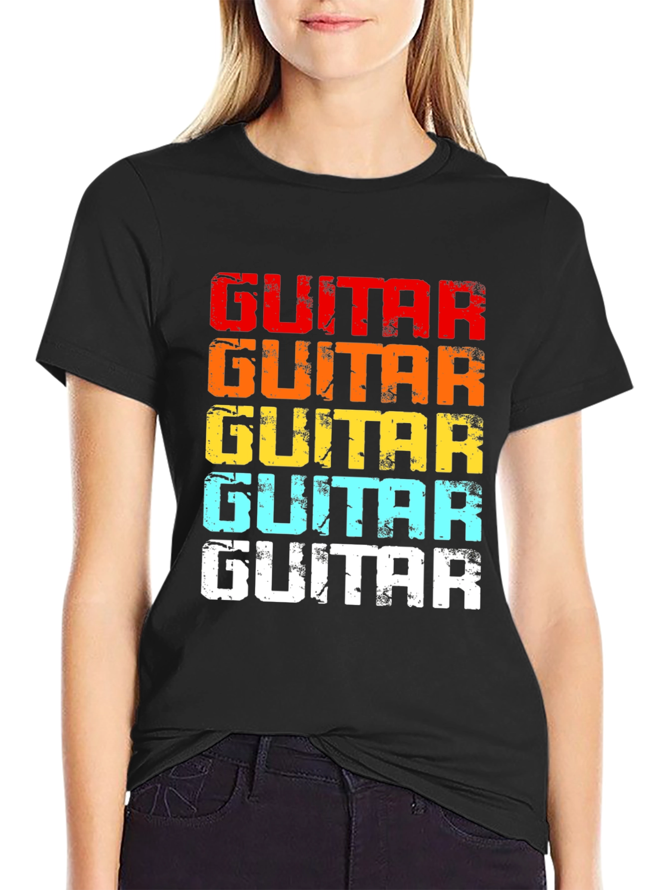 Black Retro Guitar T-Shirt - Colorful Music Lover Tee view 2