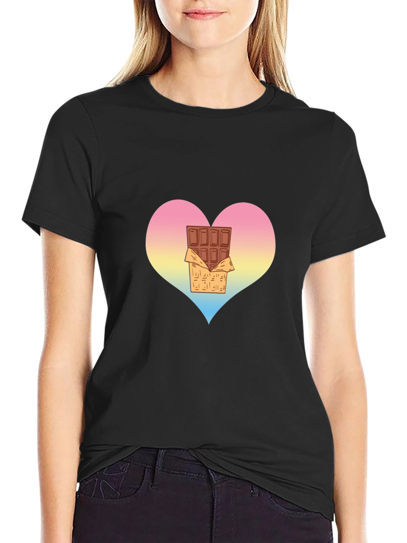 Black Chocolate Heart Graphic Tee - Unisex Black T-Shirt view 2