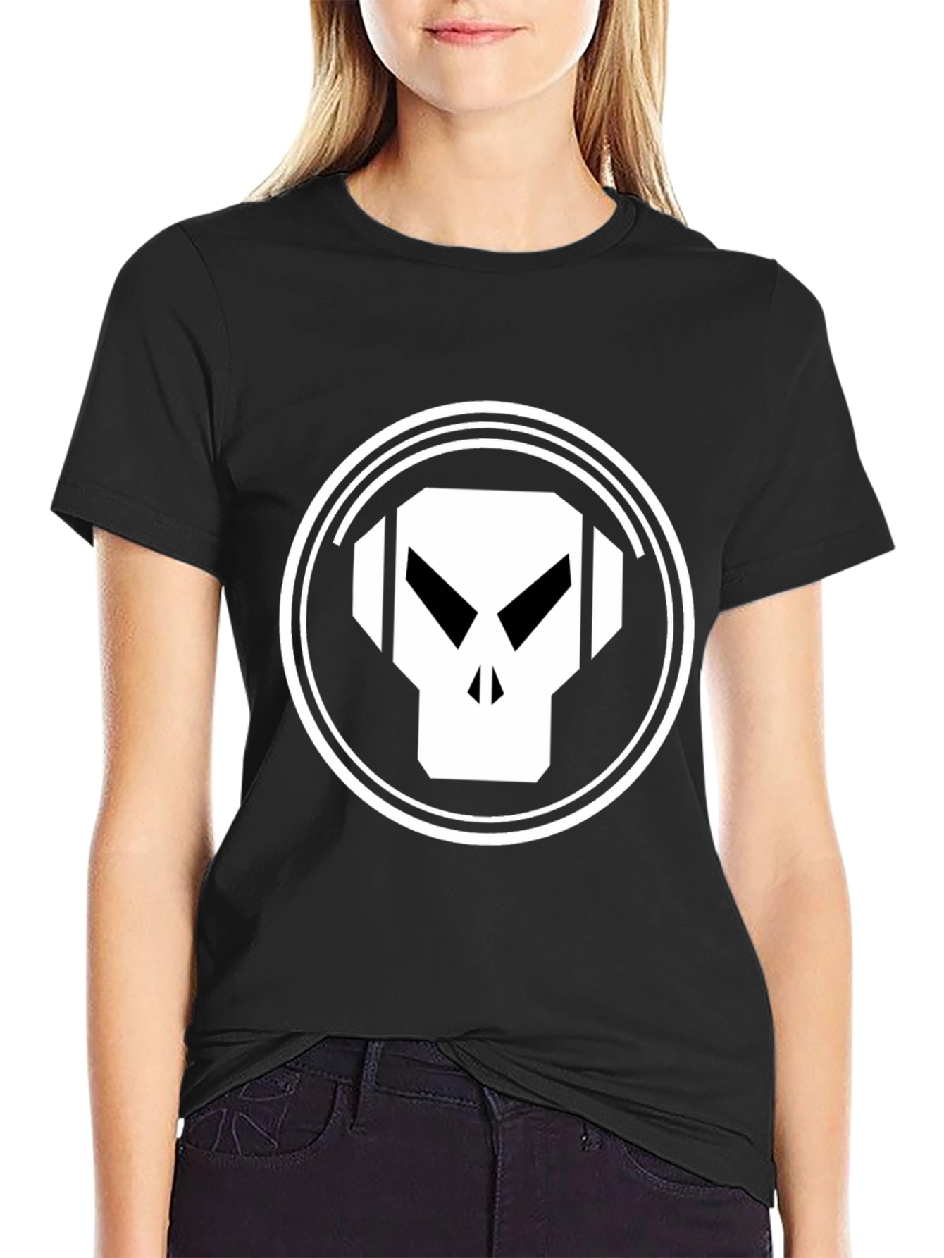 Black Skull Headphones Graphic Tee - Black Cotton Blend view 2