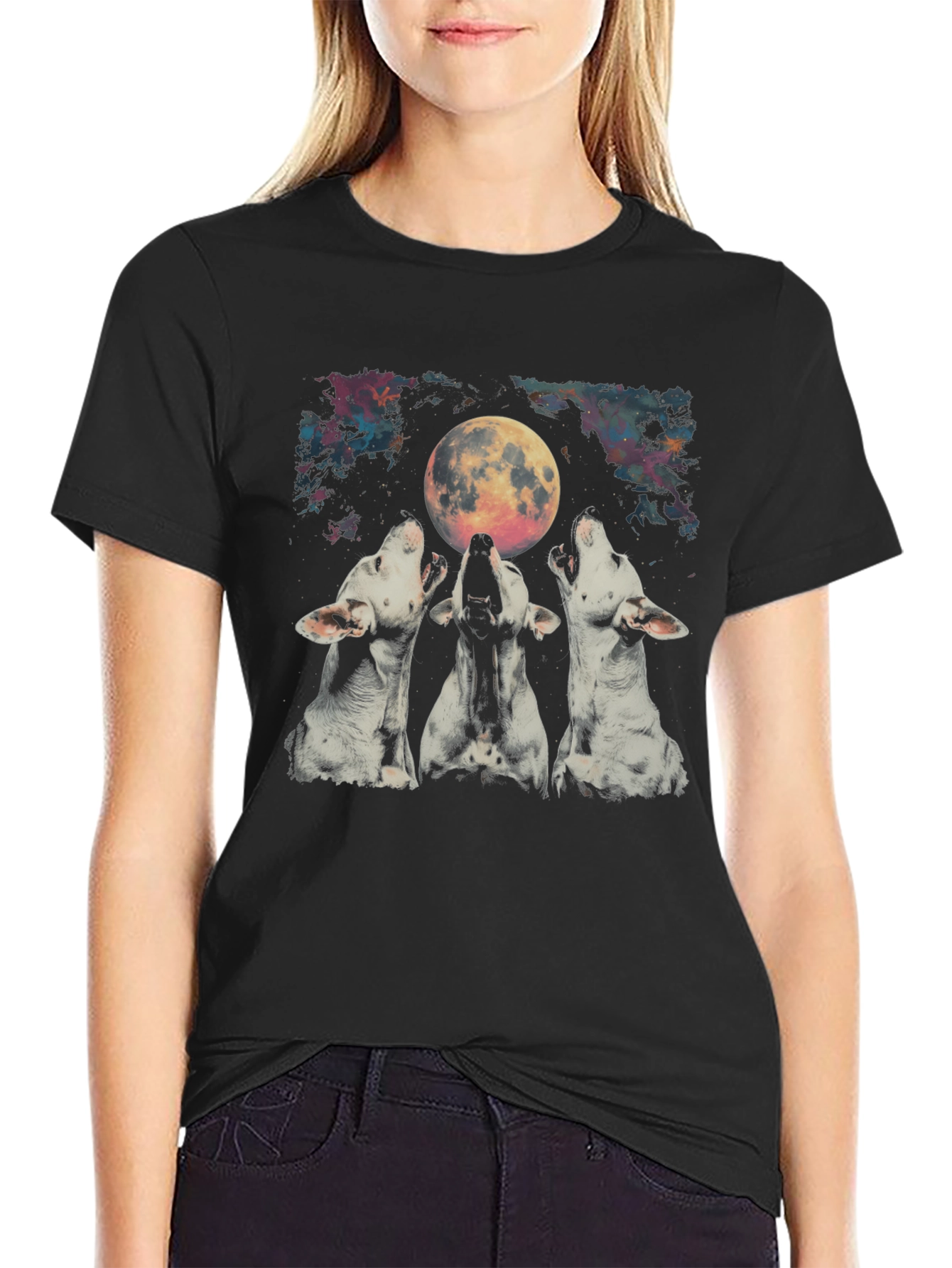 Black Men's Black Three Wolf Moon Graphic Tee view 2