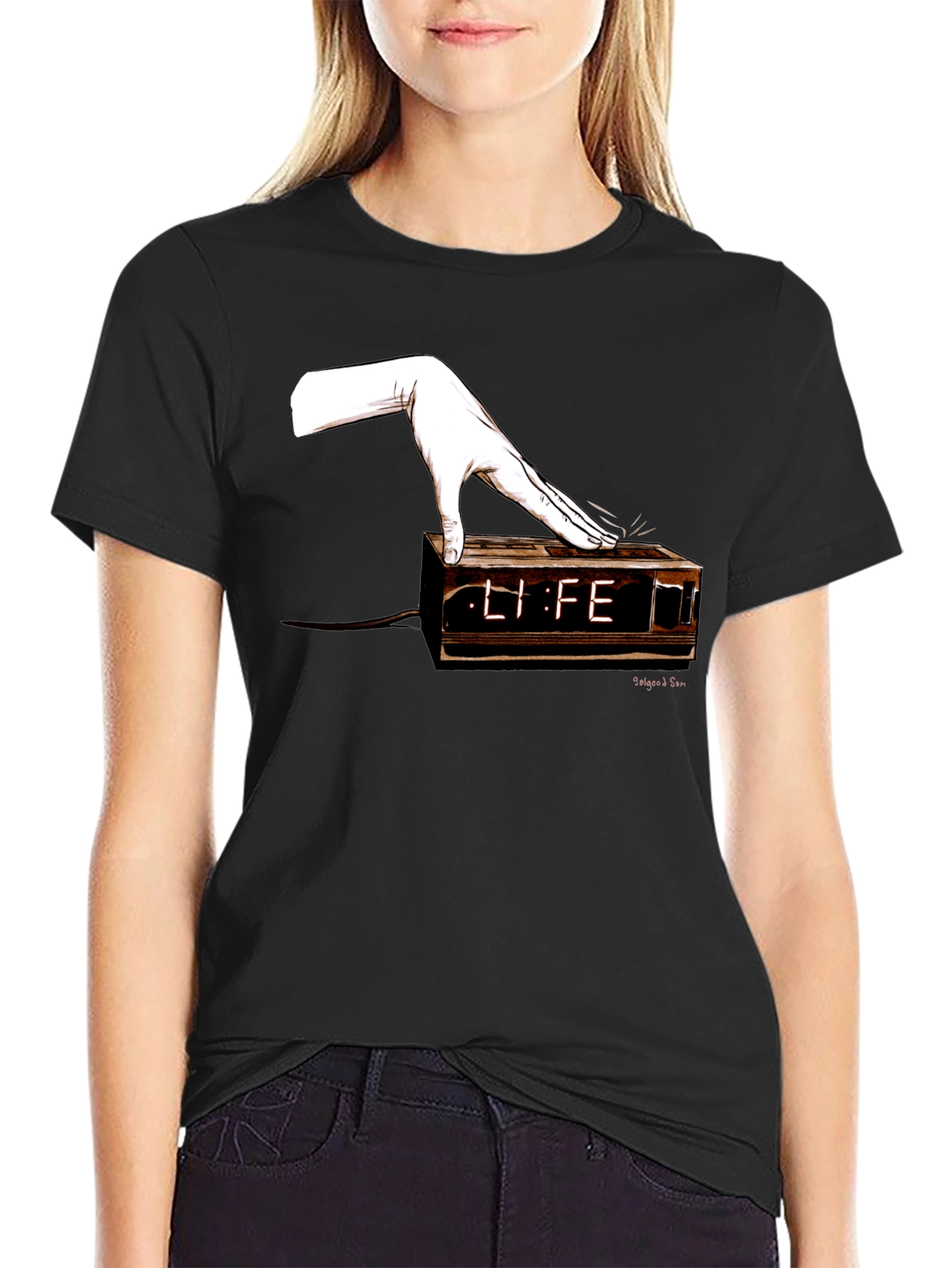 Black Life Alarm Clock Graphic Tee - Unisex view 2