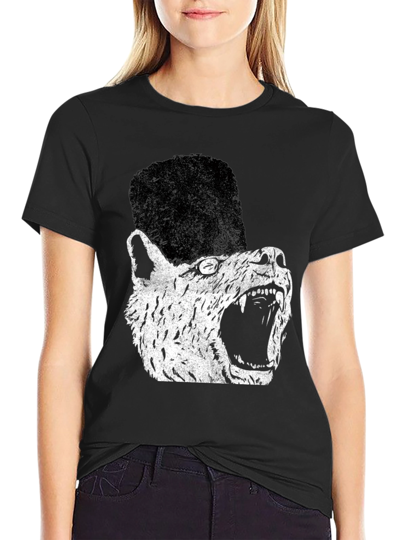 Black Soviet Wolf T-Shirt - Distressed Graphic Print view 2
