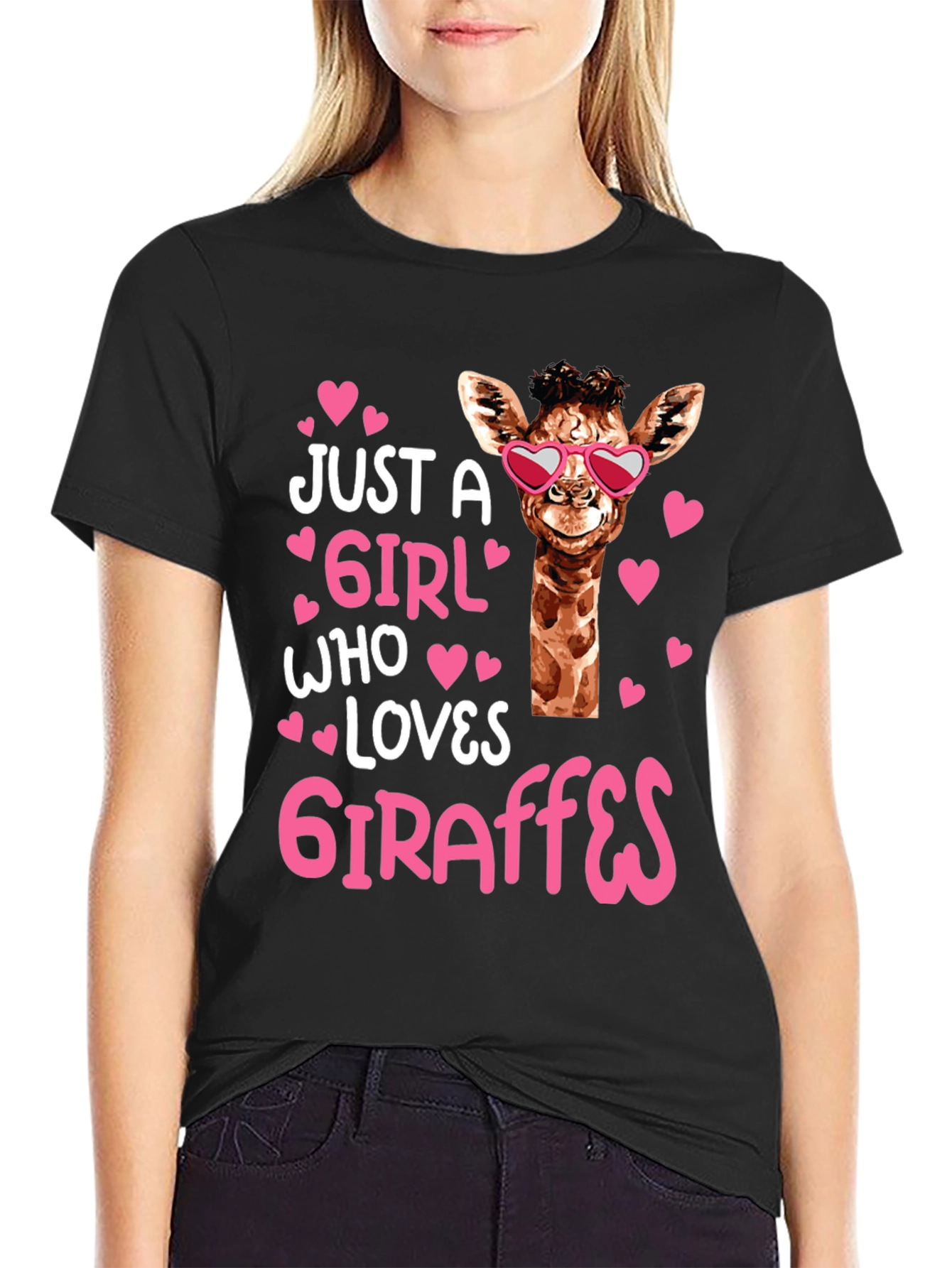 Black Just A Girl Who Loves Giraffes T-Shirt view 2