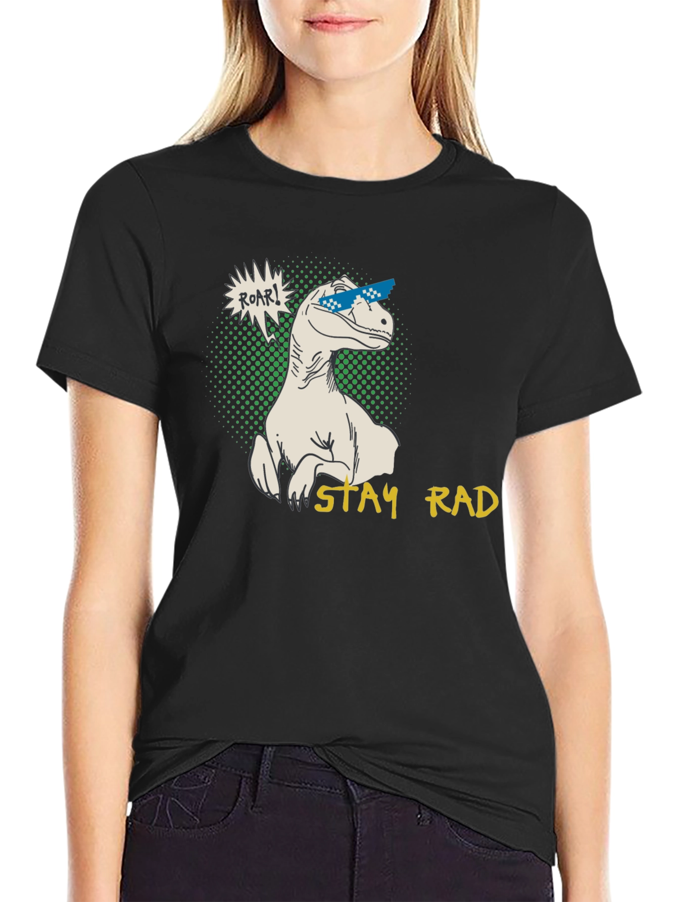 Black Stay Rad Dinosaur Graphic T-Shirt view 2