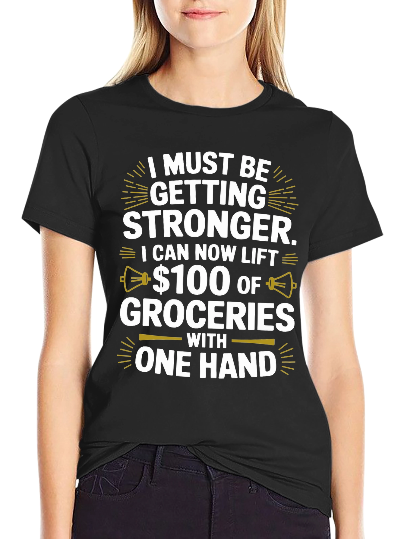 Black Funny Stronger Groceries T-Shirt view 2