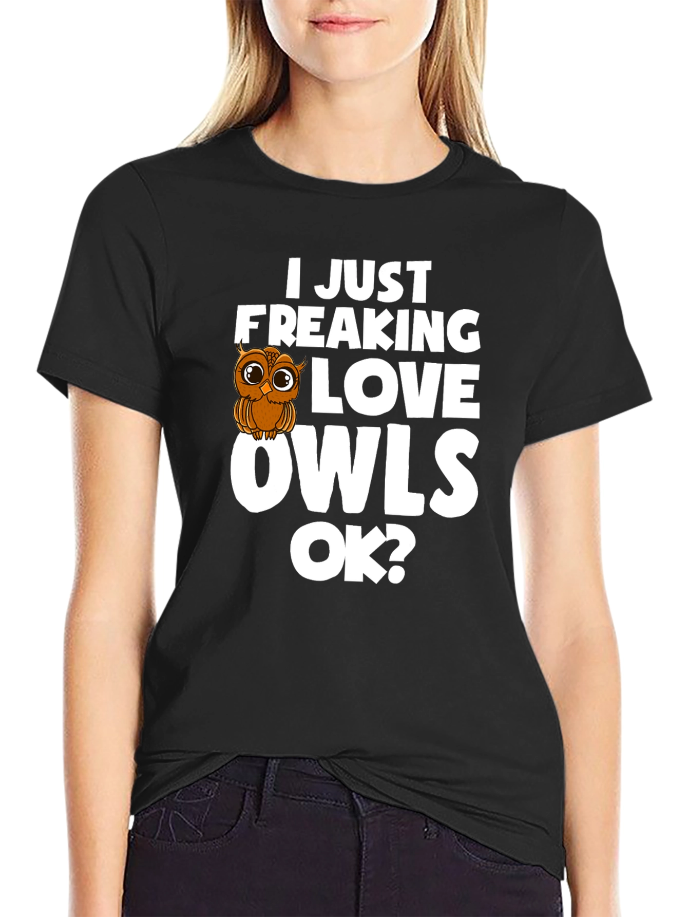 Black I Love Owls T-Shirt - Cute Owl Graphic Tee view 2