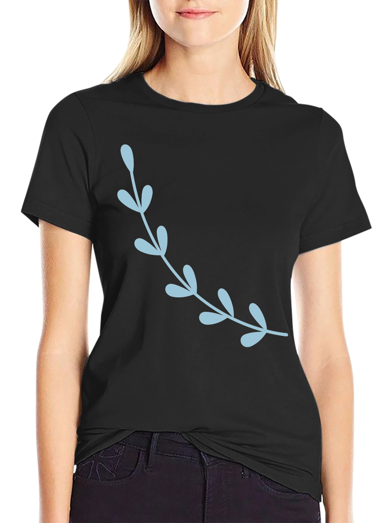 Black Stylish Black T-Shirt with Floral Accent view 2