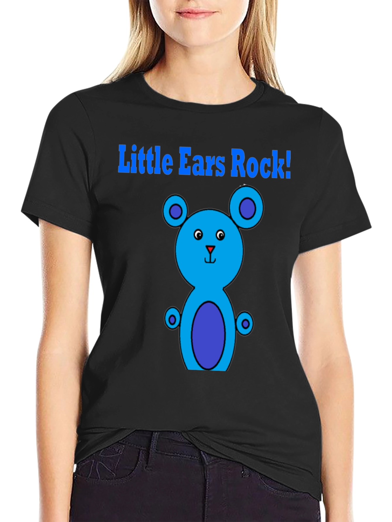 Little Ears Rock! Black Graphic T-Shirt - 2