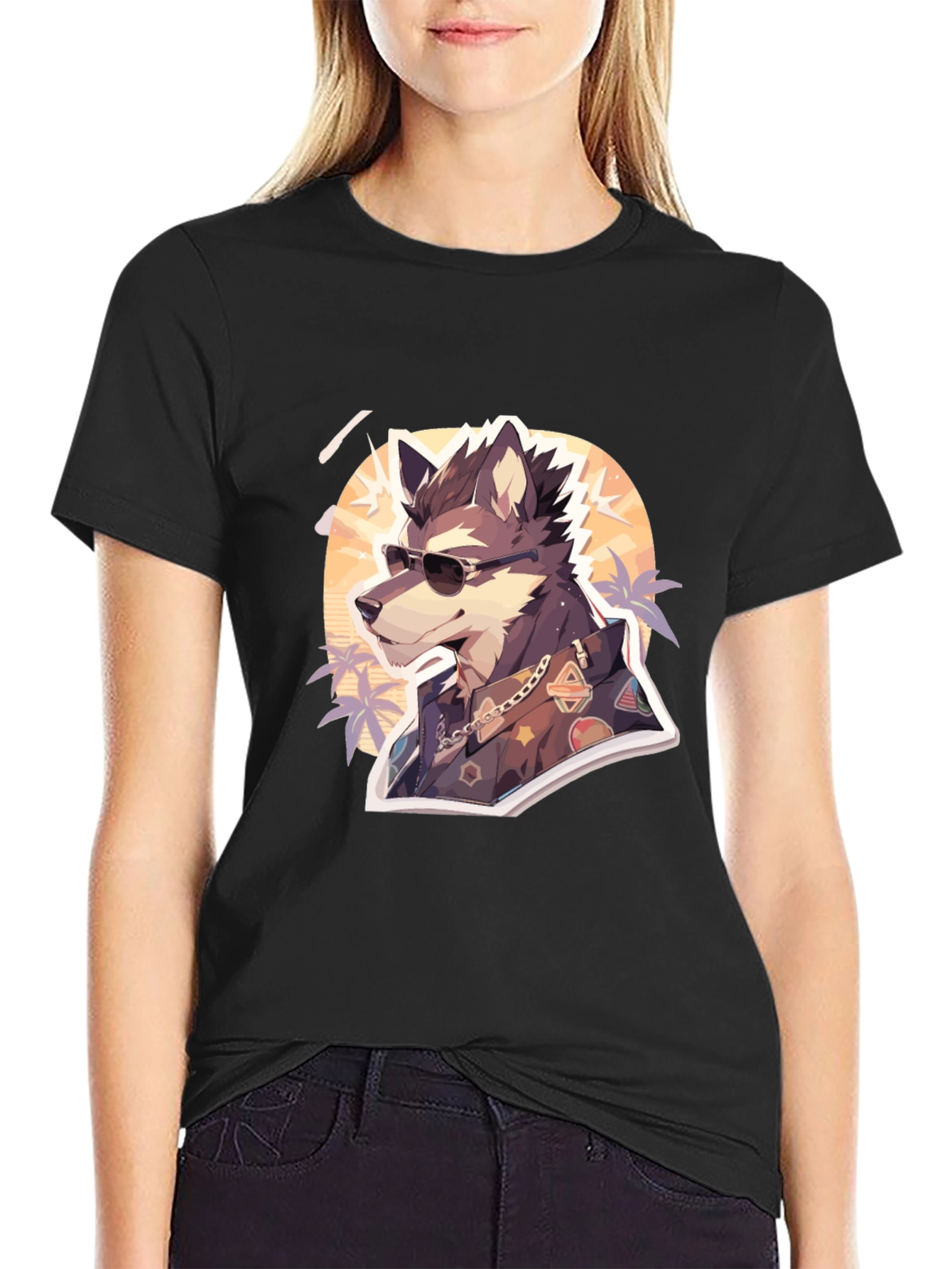 Black Cool Wolf Graphic Tee - Unique Animal Print view 2
