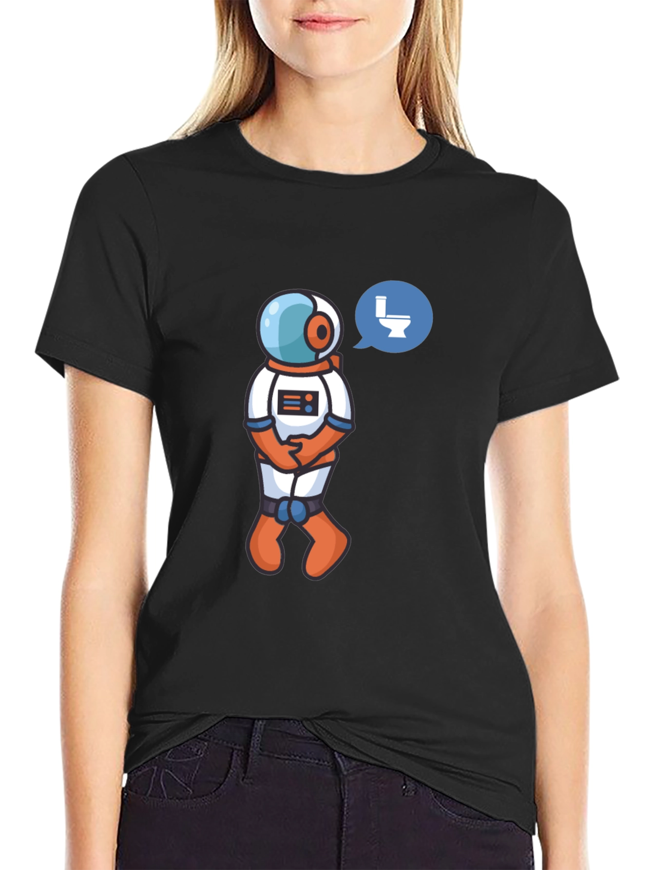 Black Astronaut Toilet Humor T-Shirt - Black view 2