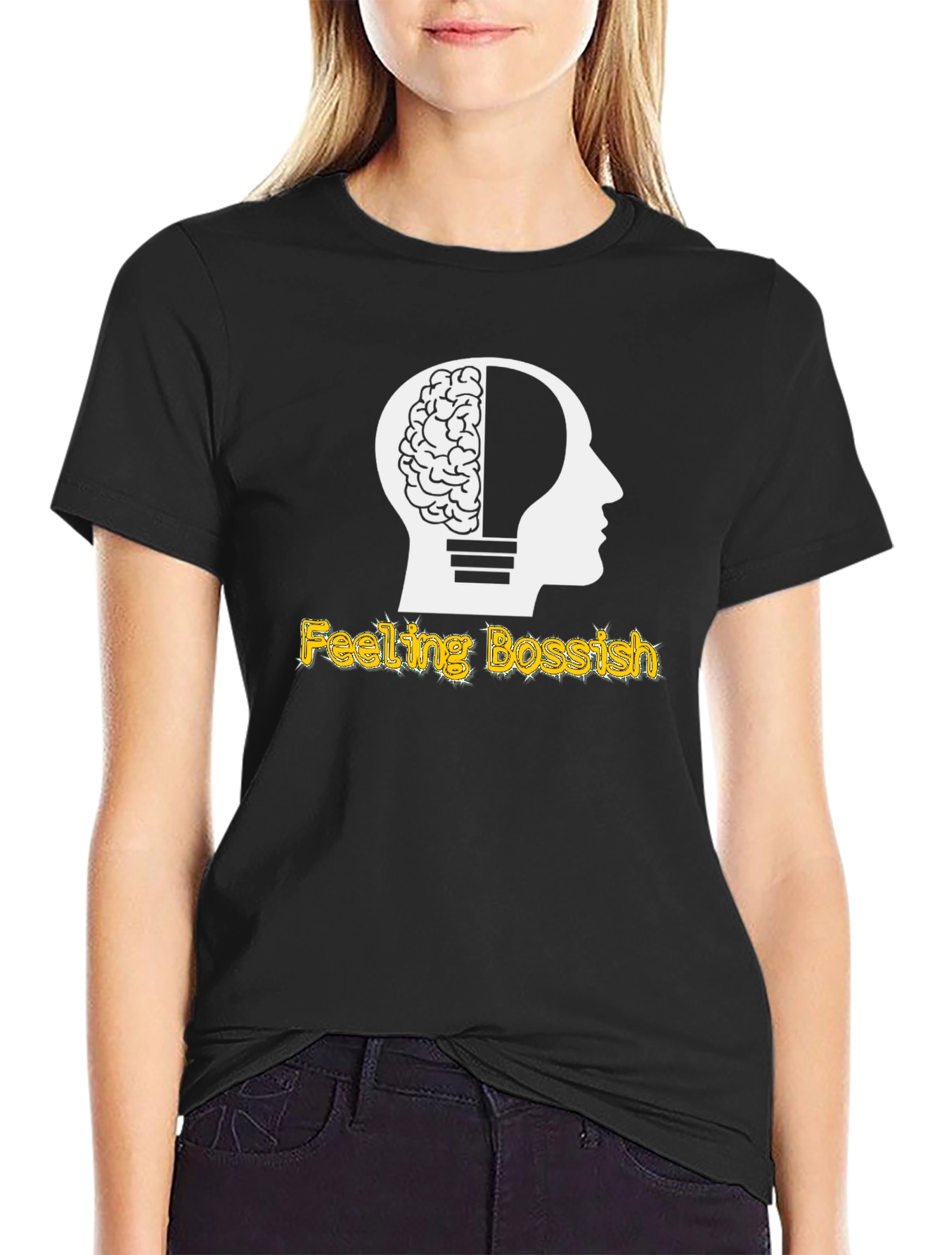 Black Feeling Bossish Brain Lightbulb Black T-Shirt view 2