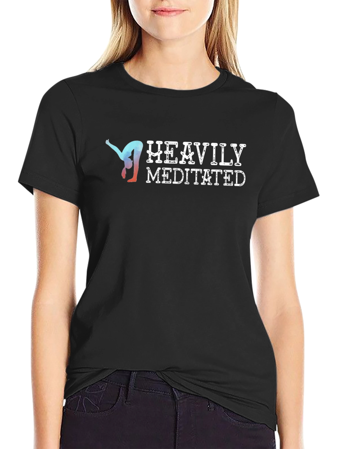Black Heavily Meditated Graphic Tee Yoga Lover Shirt view 2