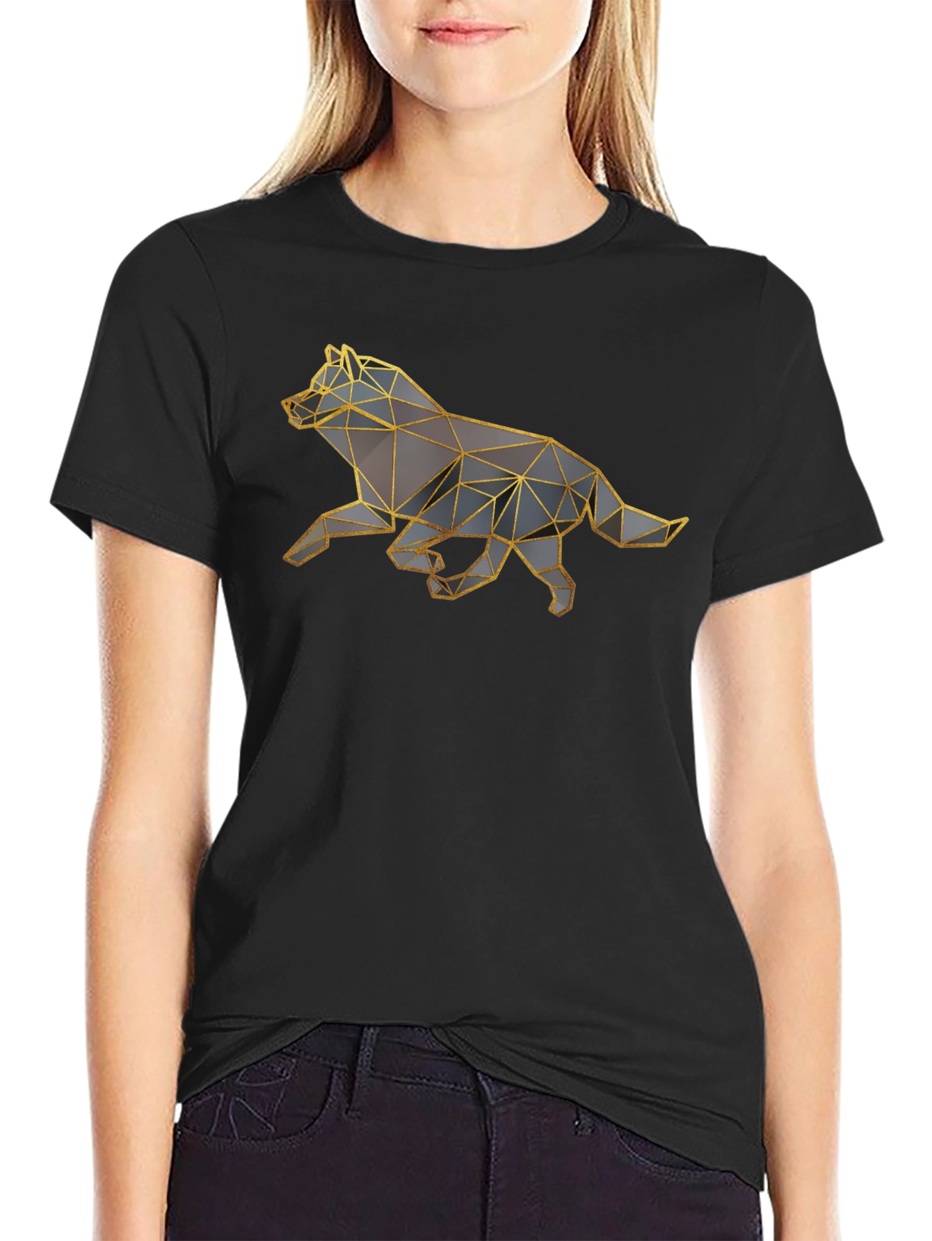 Black Geometric Wolf Graphic Tee - Black view 2