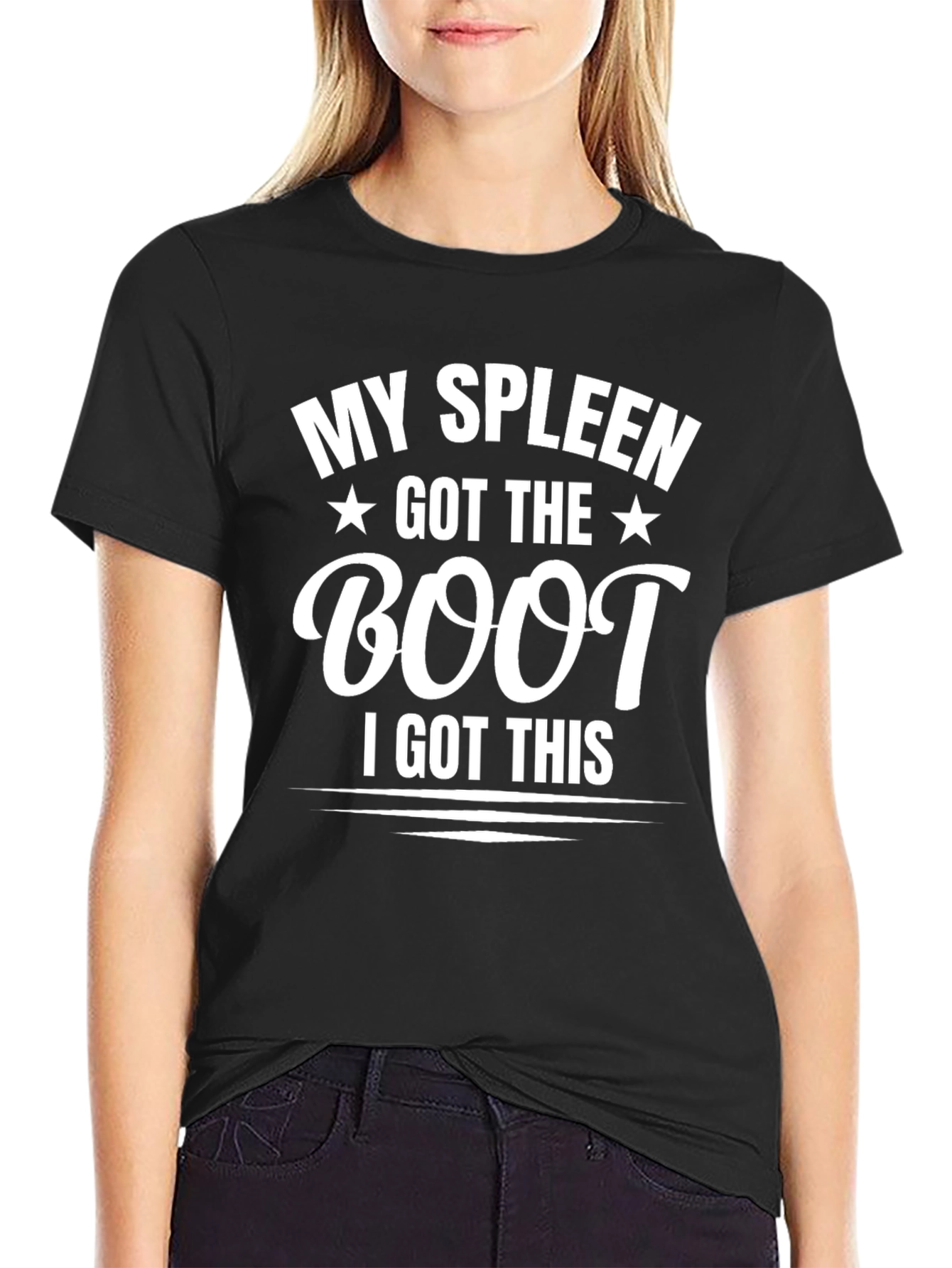 Black My Spleen Got The Boot Funny T-Shirt view 2