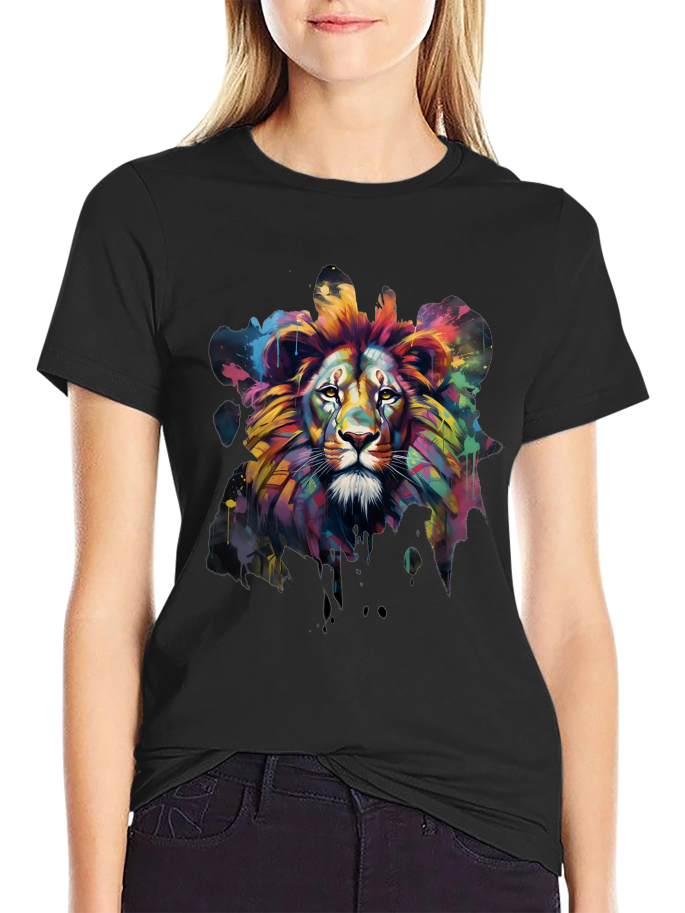 Black Colorful Lion Graphic Tee - Men's Black T-Shirt view 2