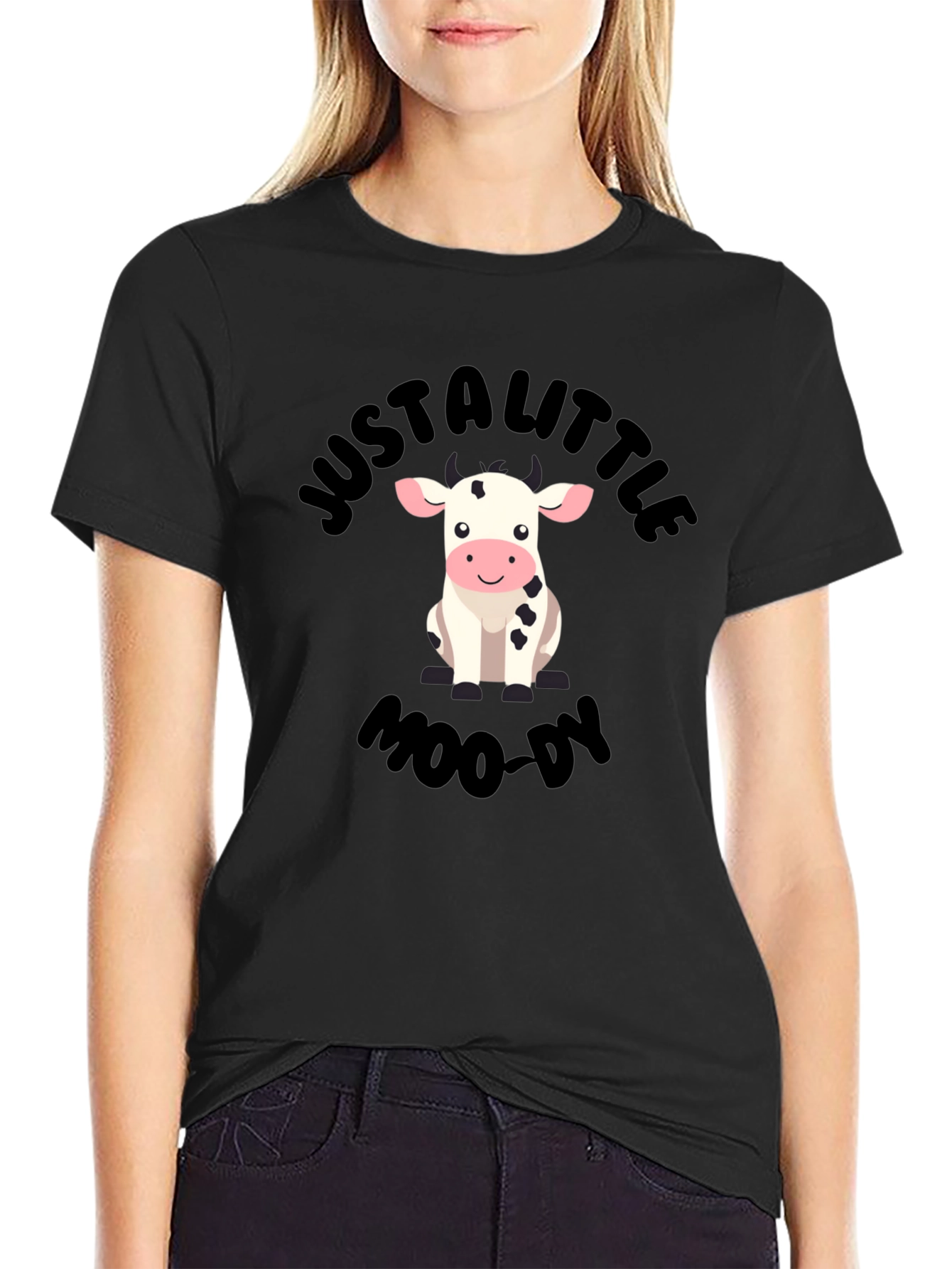 Black Just a Little Moo-dy Graphic T-Shirt view 2