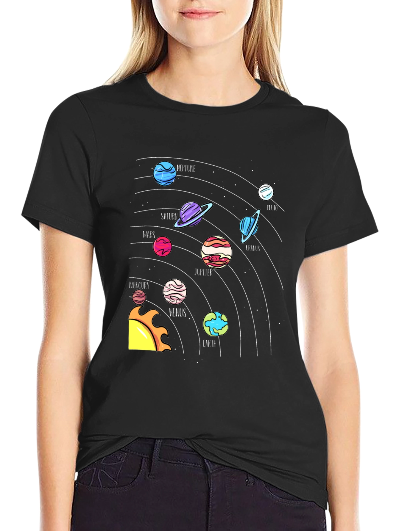 Black Planets Graphic Tee - Black Crew Neck T-Shirt view 2