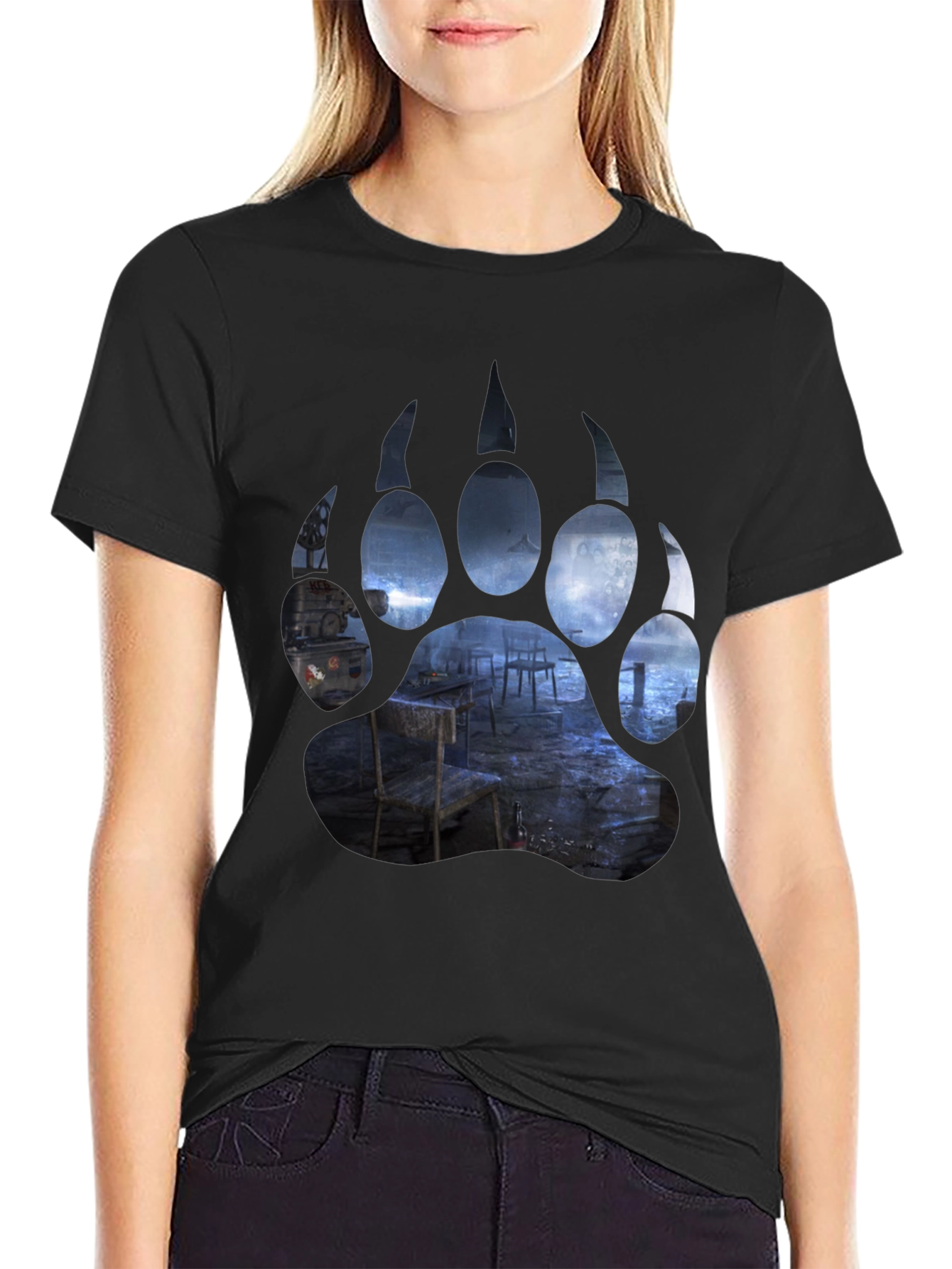 Black Bear Paw Print Graphic T-Shirt - Black view 2