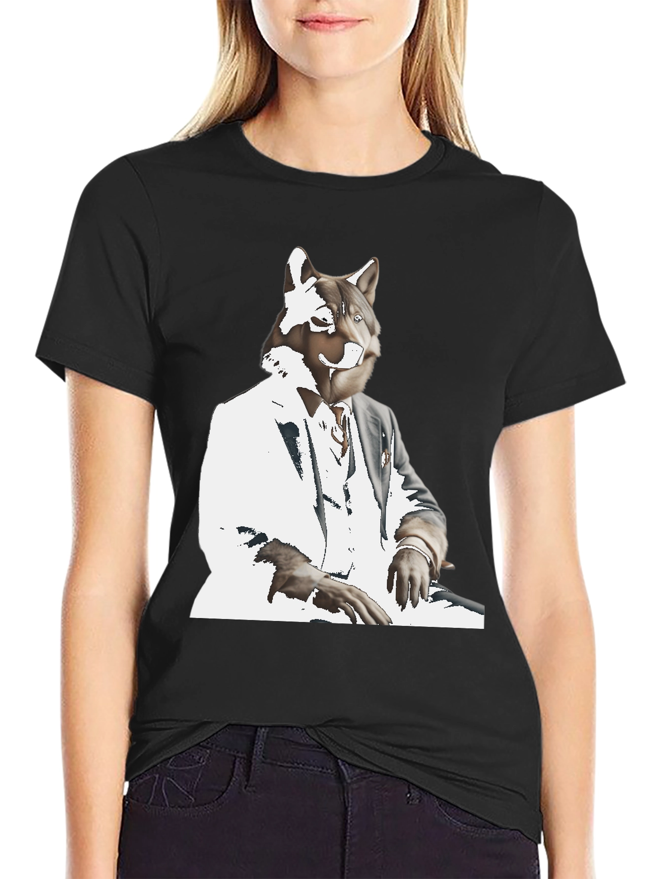 Black Wolf Gentleman Graphic Tee - Black view 2