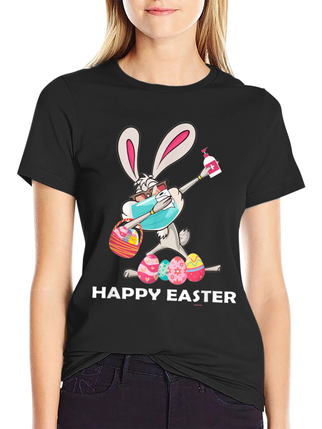 Black Happy Easter Bunny T-Shirt - Quarantine Edition view 2