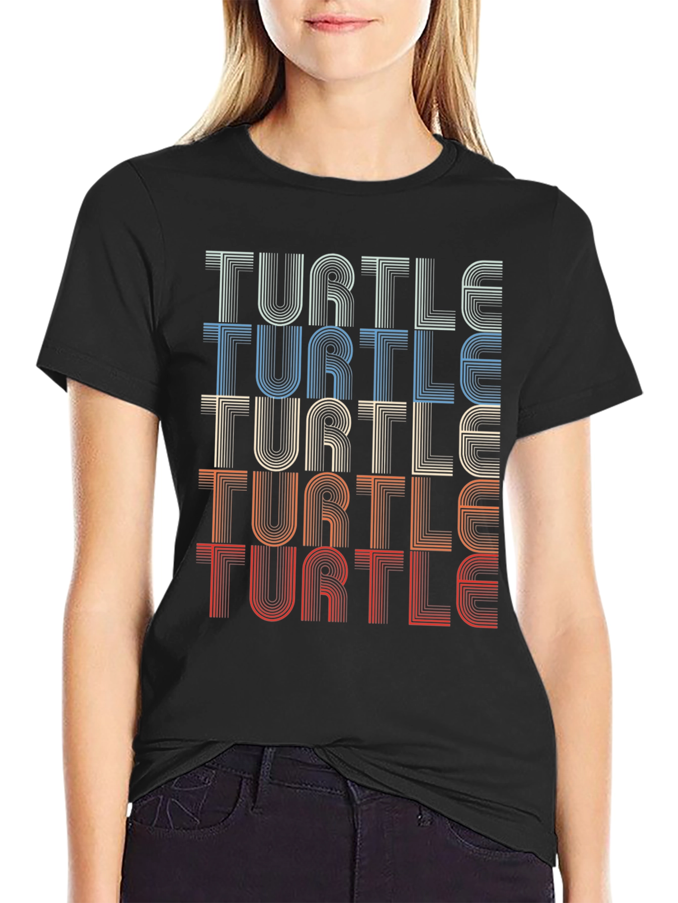 Black Retro Turtle T-Shirt - Vintage Style Tee view 2