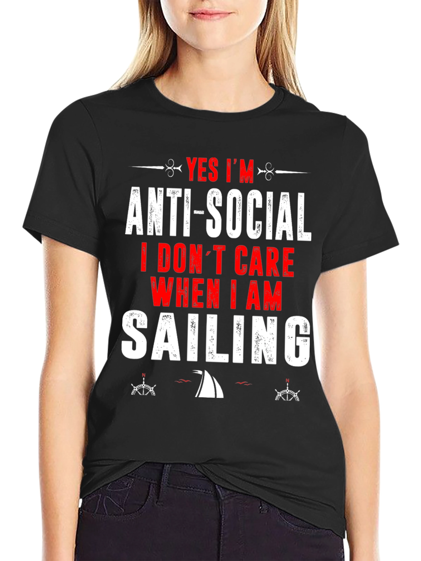 Black Anti-Social Sailing T-Shirt - Perfect for Sailors! view 2