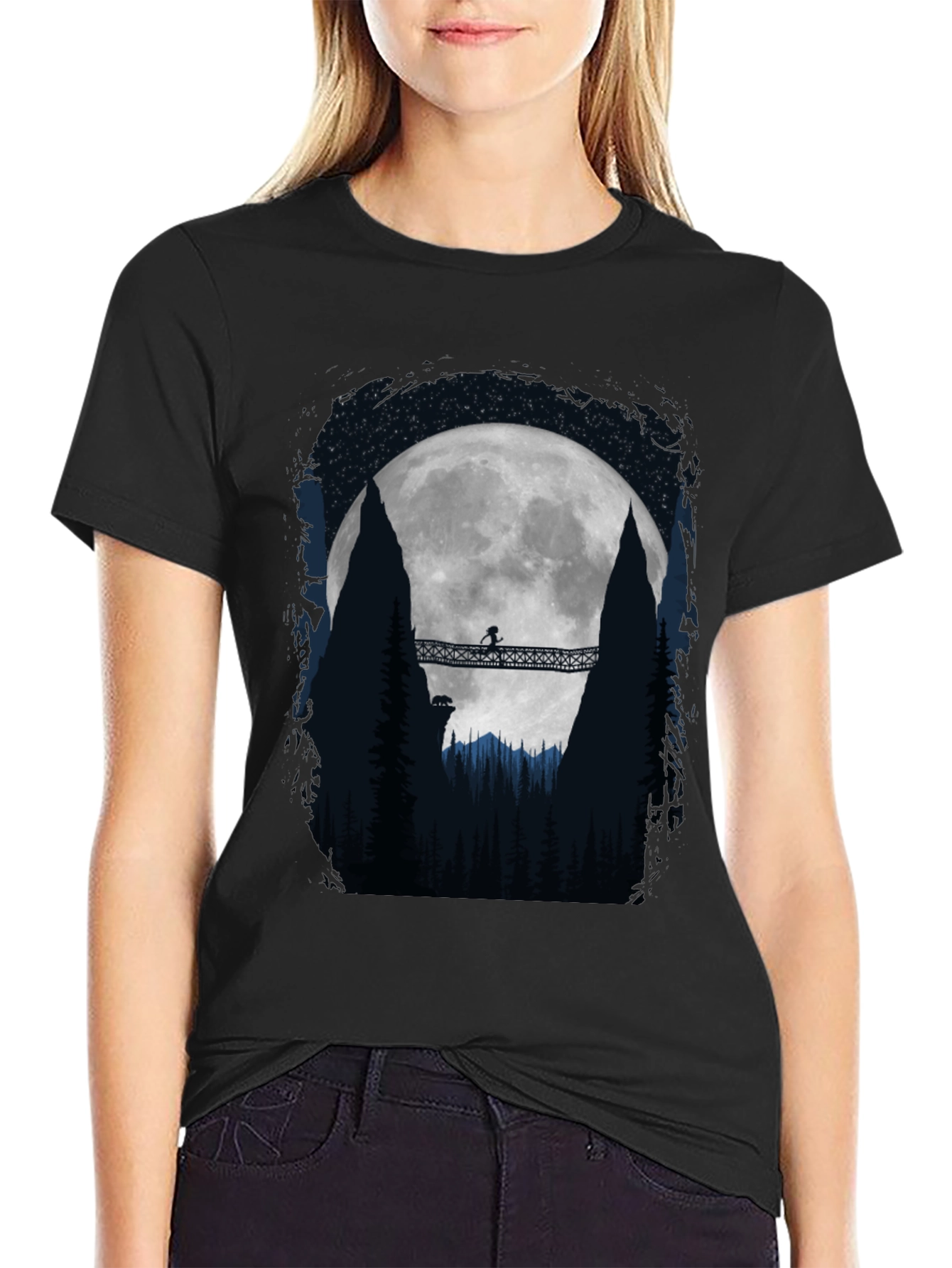 Black Moonlit Bridge Graphic Tee - Adventure Awaits! view 2