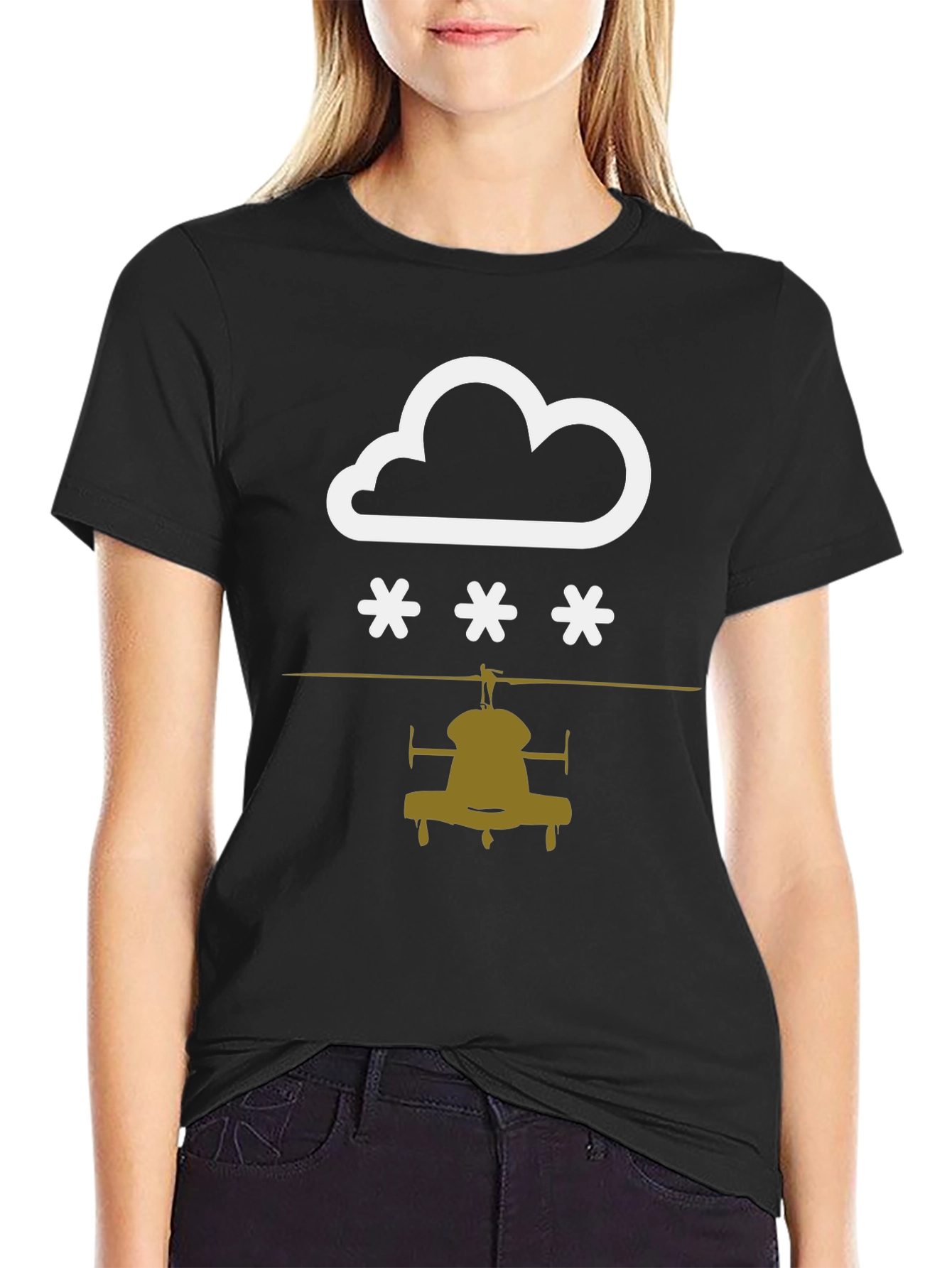 Black Cloudy with a Chance of Helicopters T-Shirt view 2