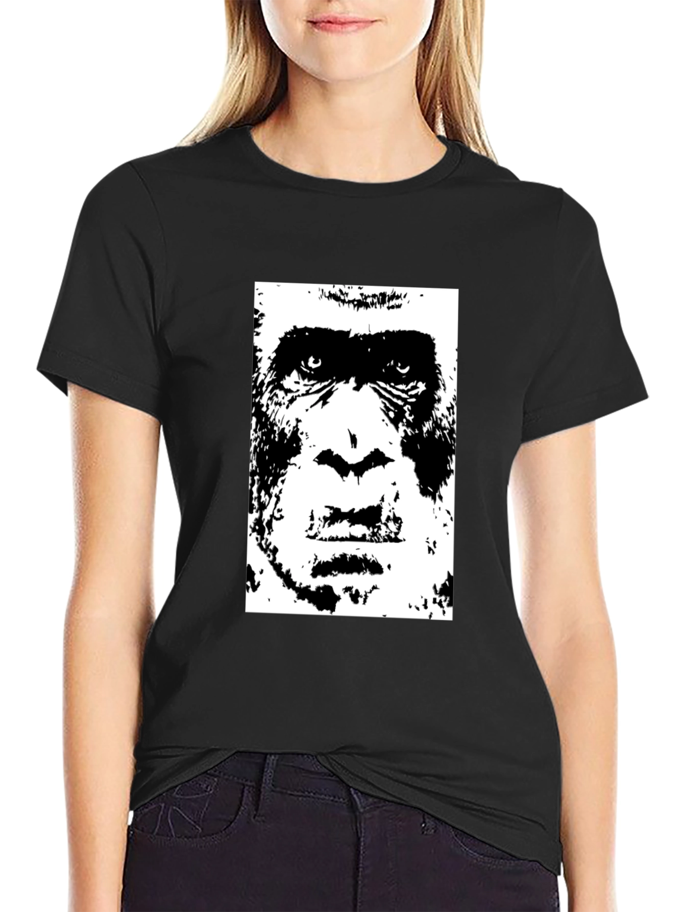 Black Gorilla Face Graphic Black T-Shirt view 2