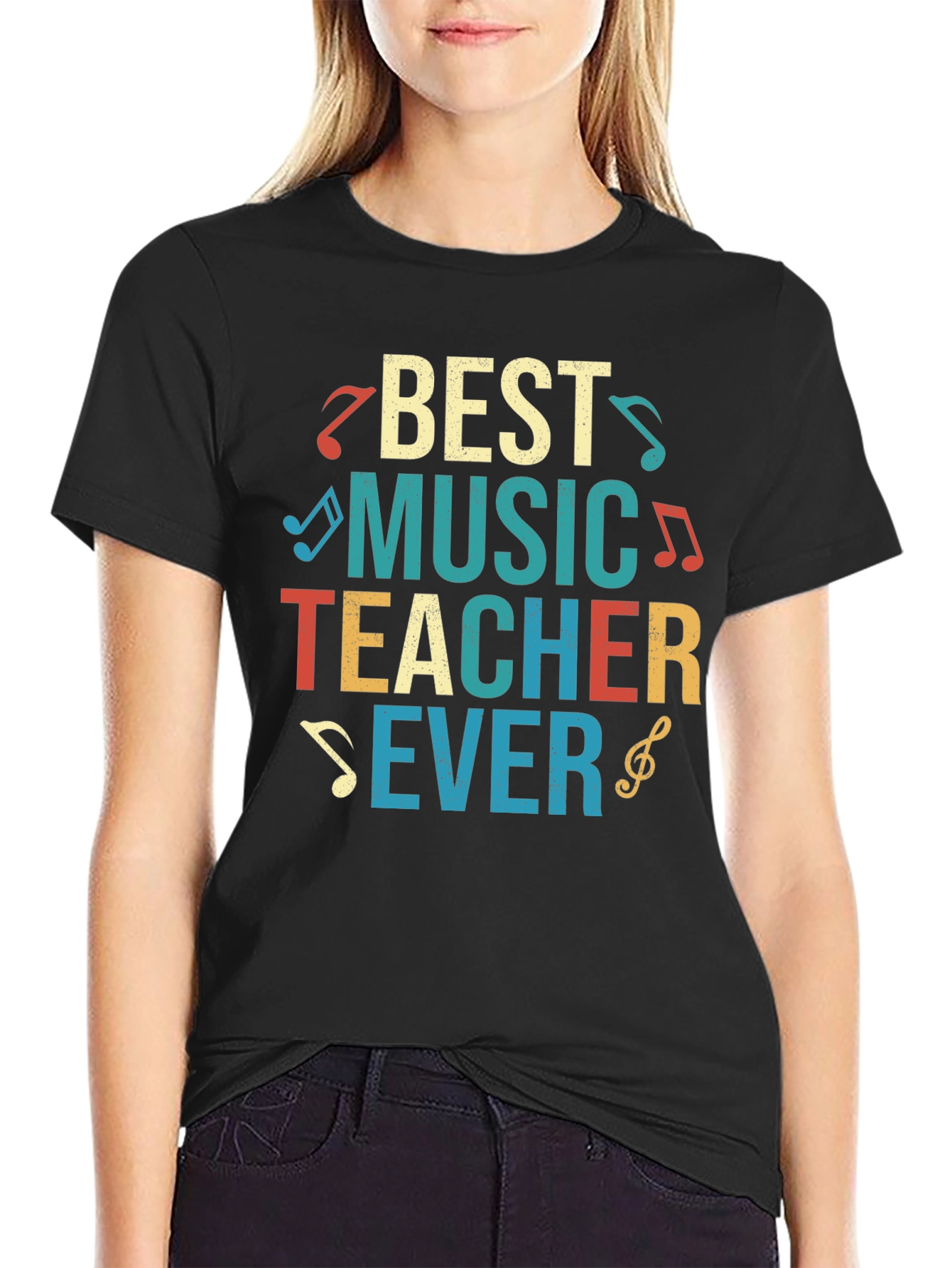 Black Best Music Teacher Ever T-Shirt - Musician Gift view 2