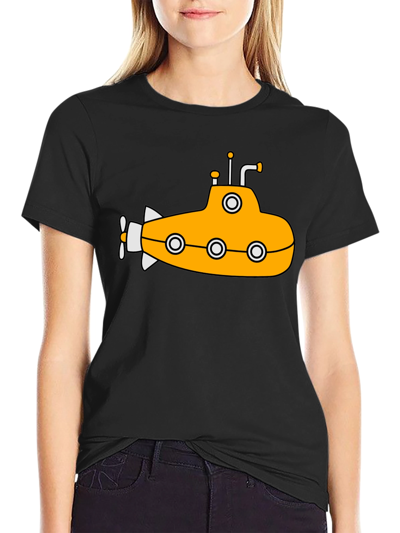 Black Yellow Submarine Graphic T-Shirt - Black Cotton Tee view 2