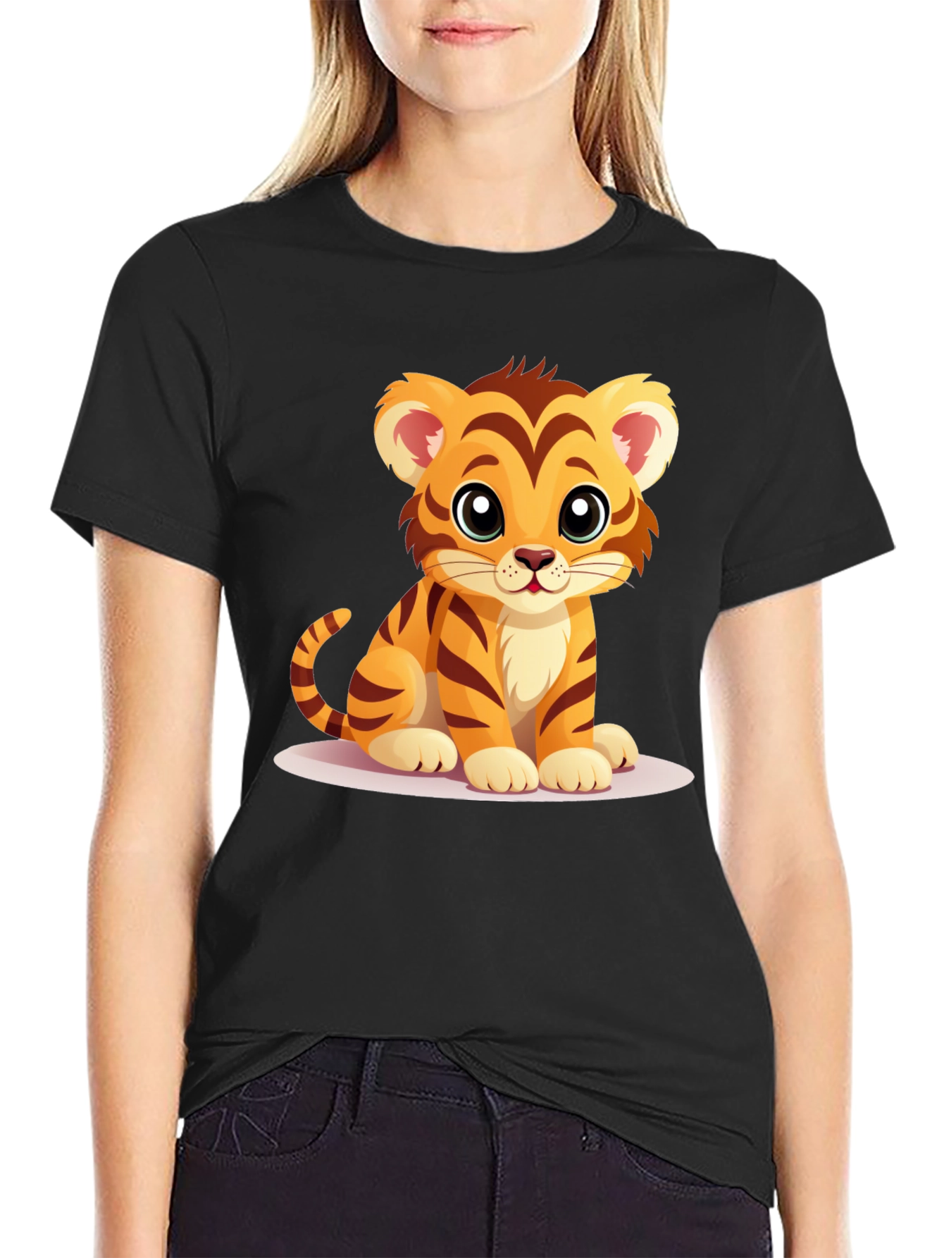 Black Cute Tiger Cub Graphic T-Shirt view 2