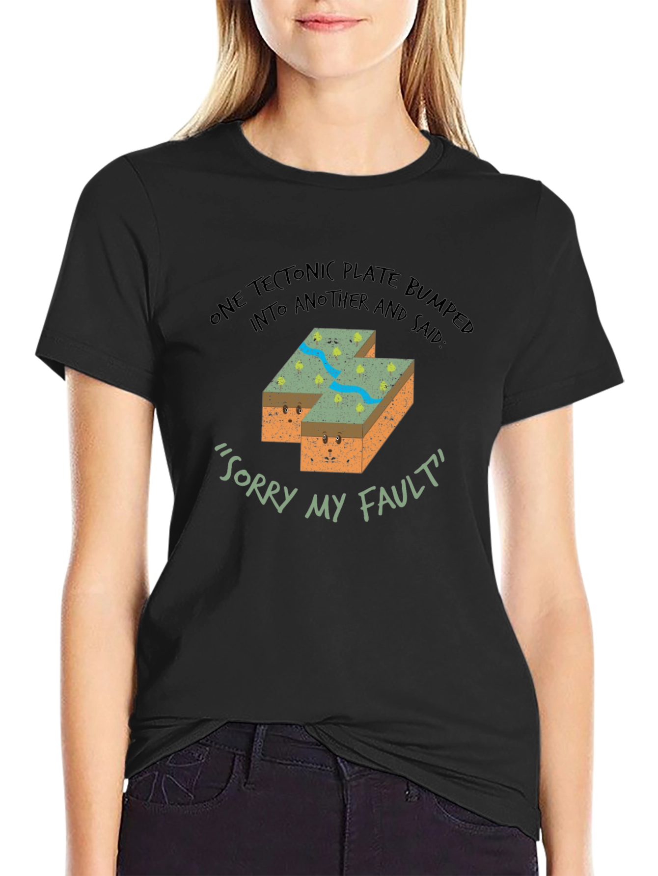 Black Funny Geology Tectonic Plate Fault T-Shirt view 2