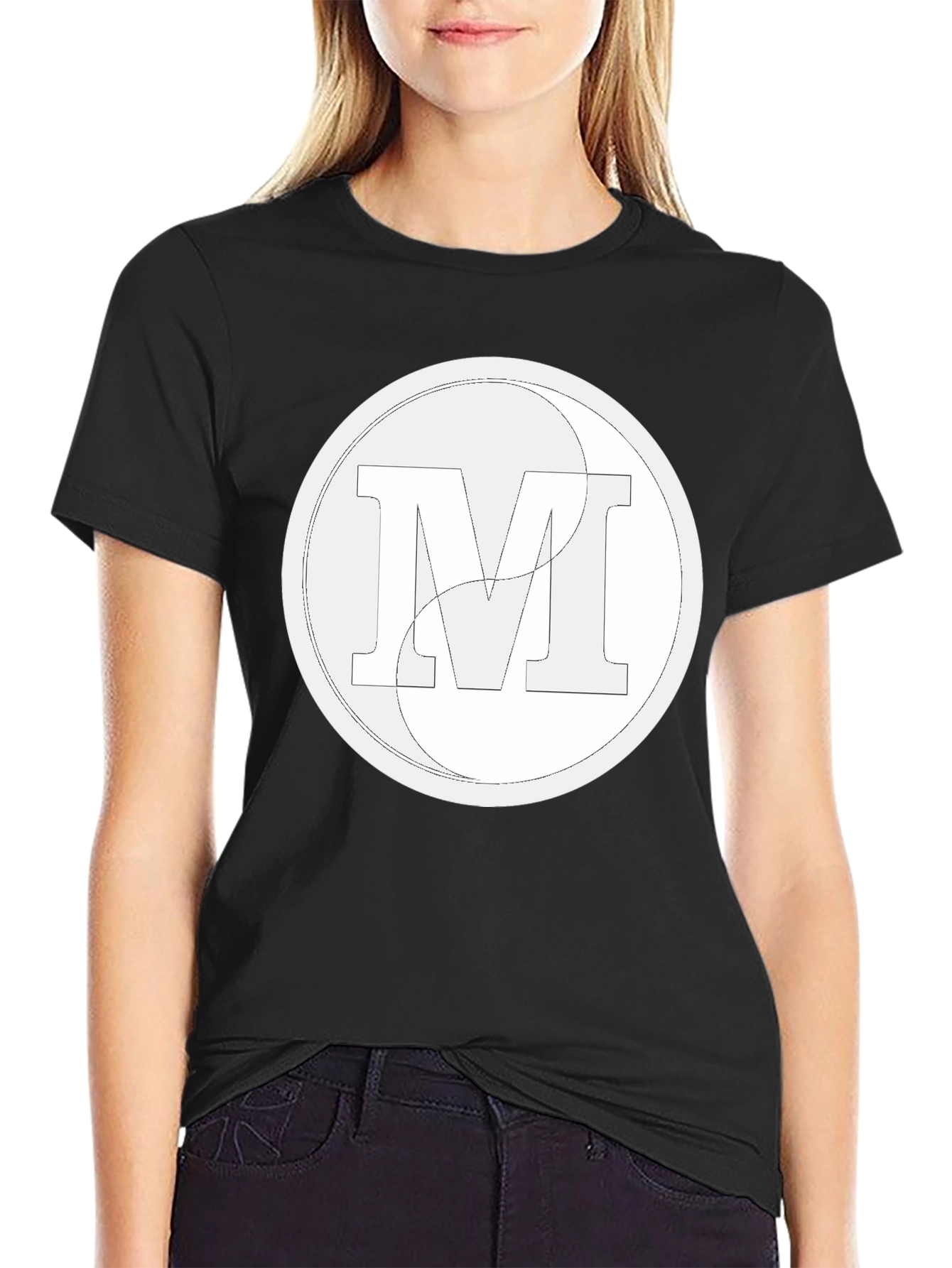 Black Modern Letter M Graphic Black T-Shirt view 2