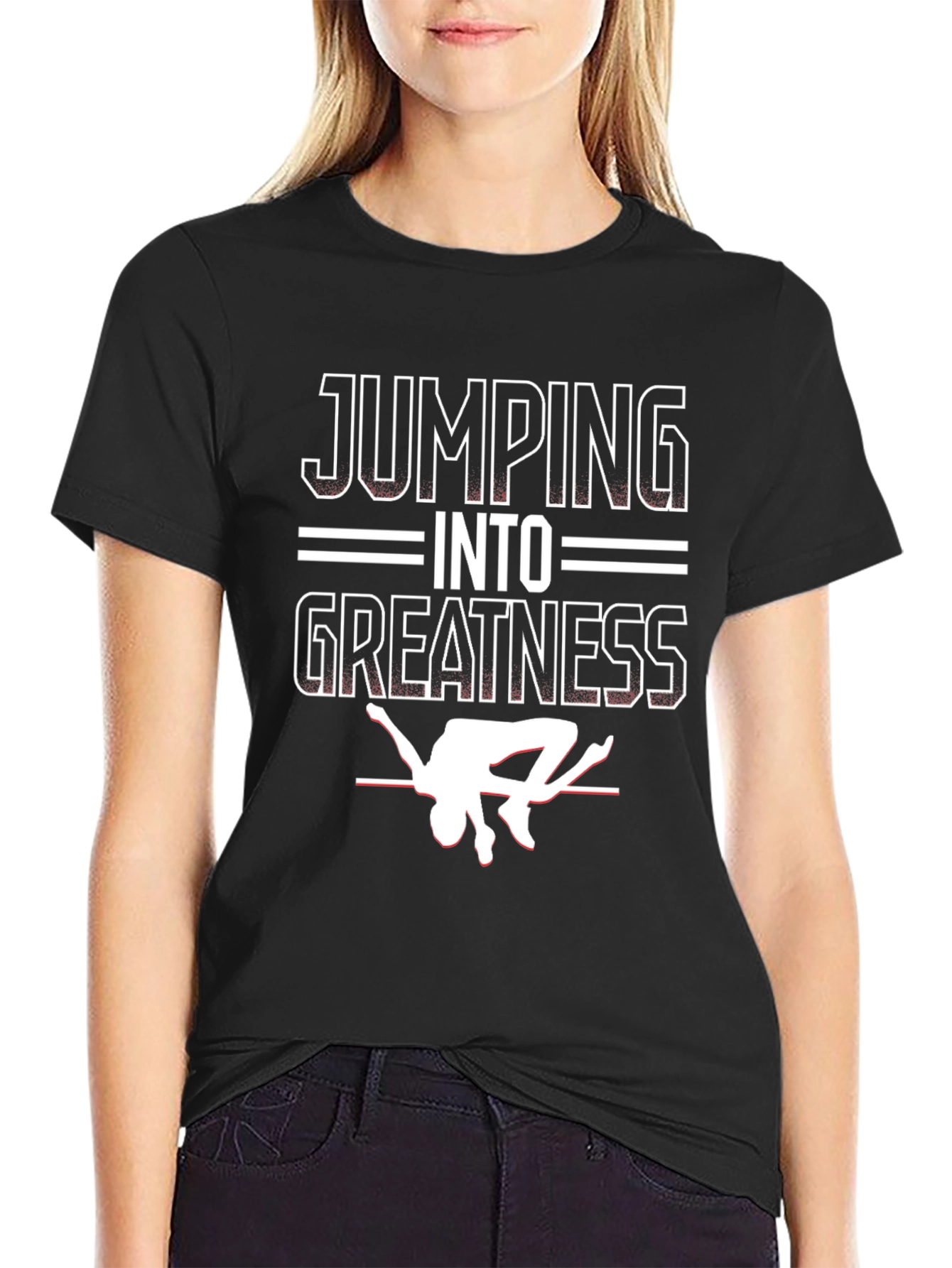 Black Jumping Into Greatness Graphic Tee - High Jump Athlete Shirt view 2