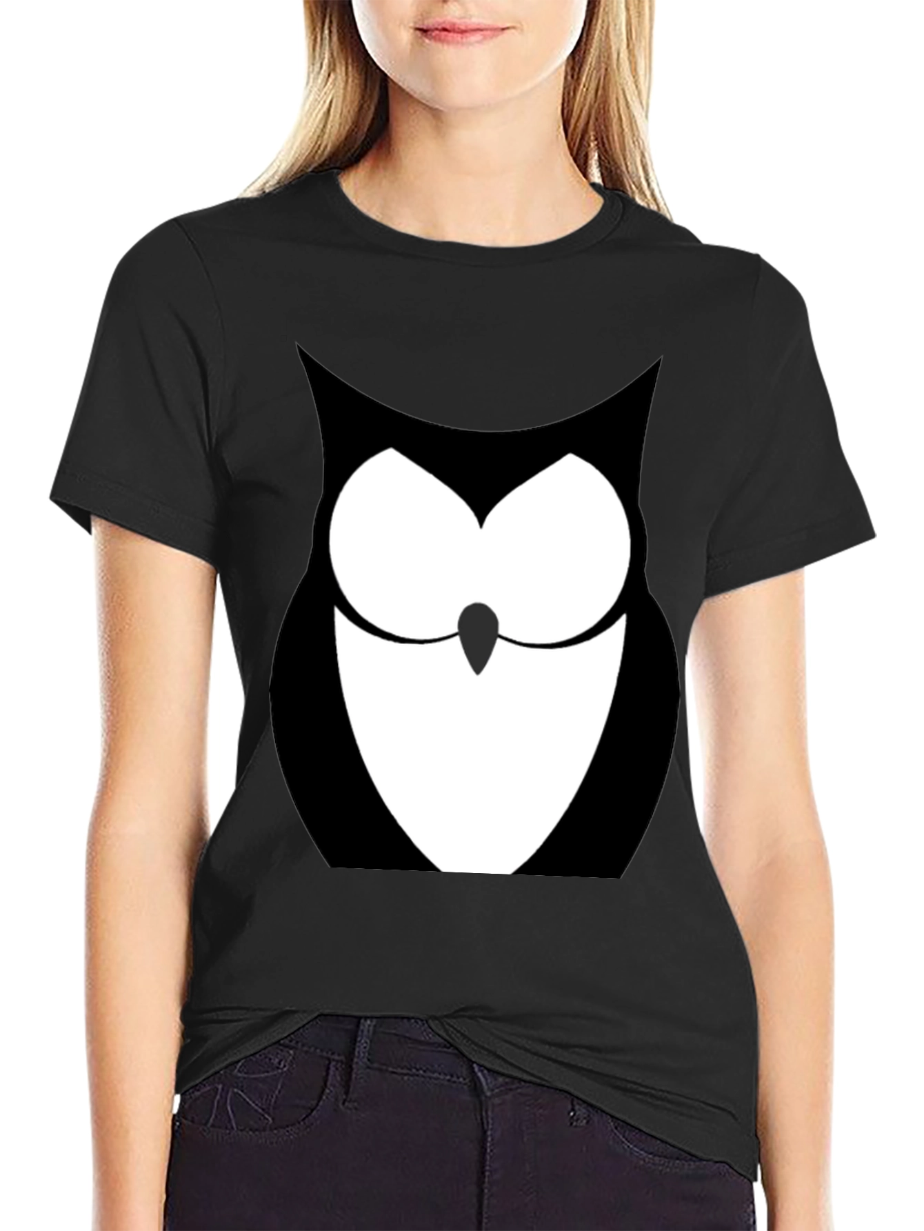 Black Owl Graphic Print Black T-Shirt view 2
