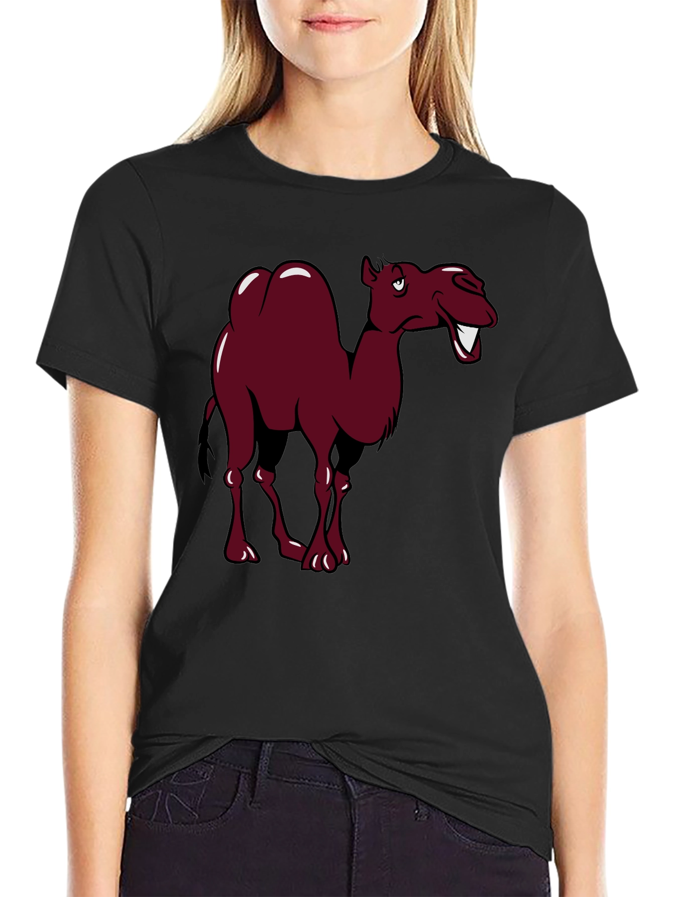 Black Funny Camel Cartoon Graphic Tee view 2