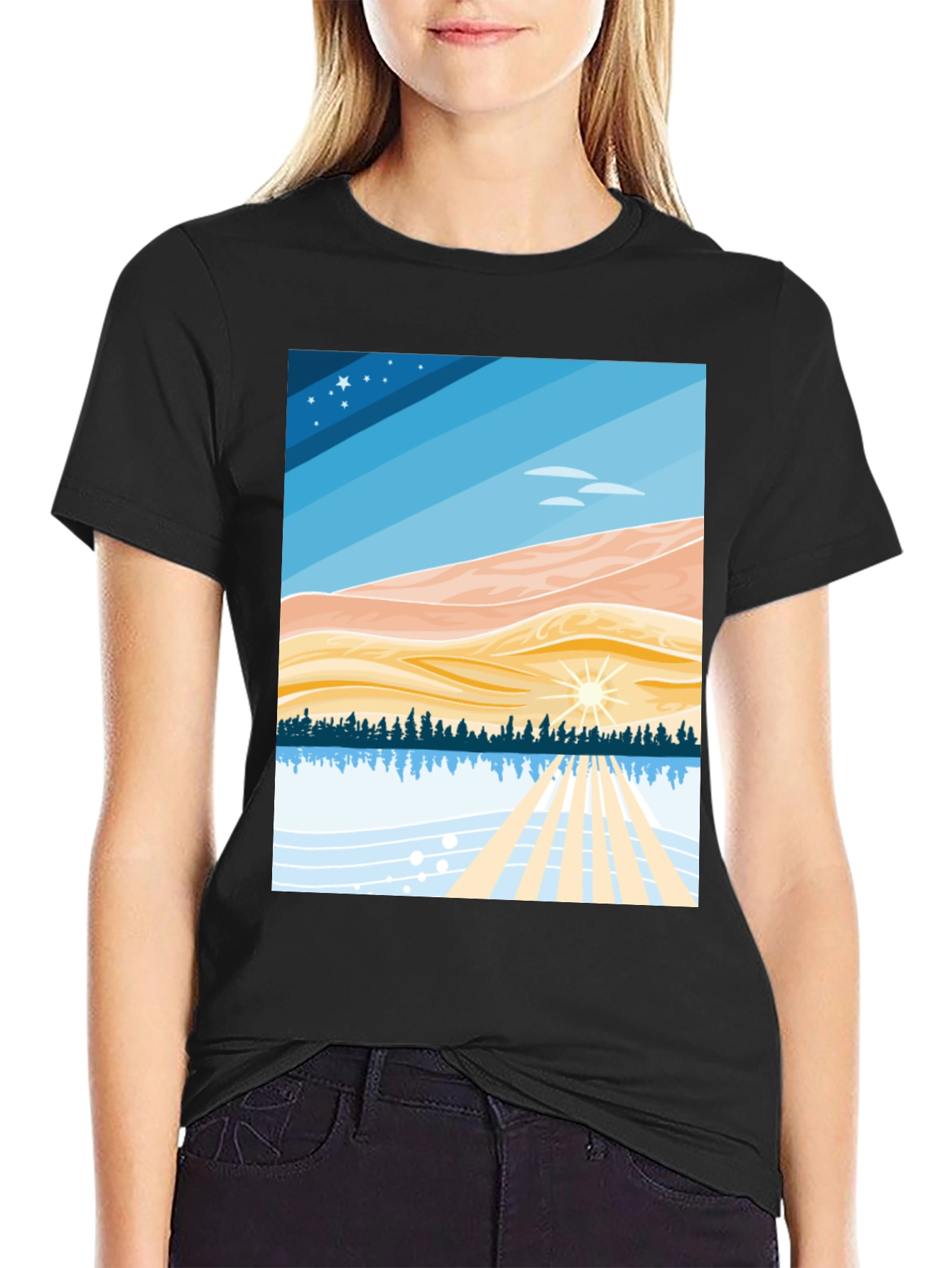 Black Scenic Landscape Graphic Tee - Soft Cotton Blend view 2
