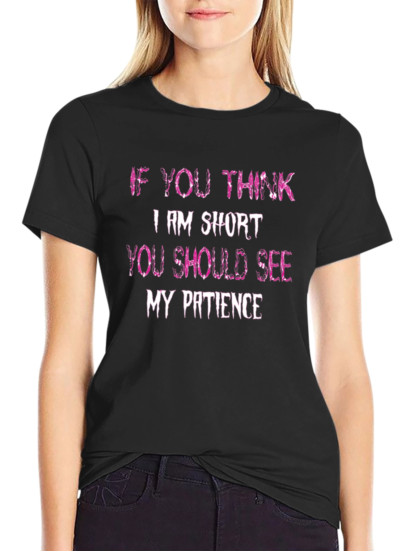 Black Humorous Short Patience Graphic T-Shirt view 2