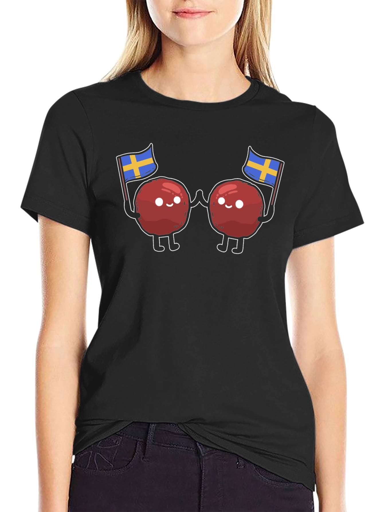 Black Swedish Meatballs T-Shirt - Sweden Flag Design view 2