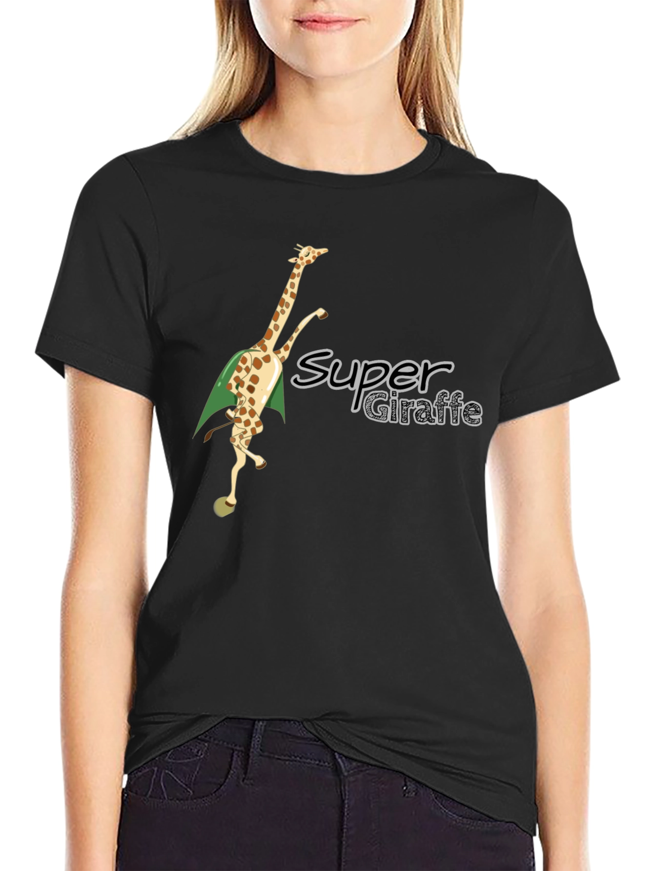 Black Super Giraffe Tee - Black Cotton Blend view 2