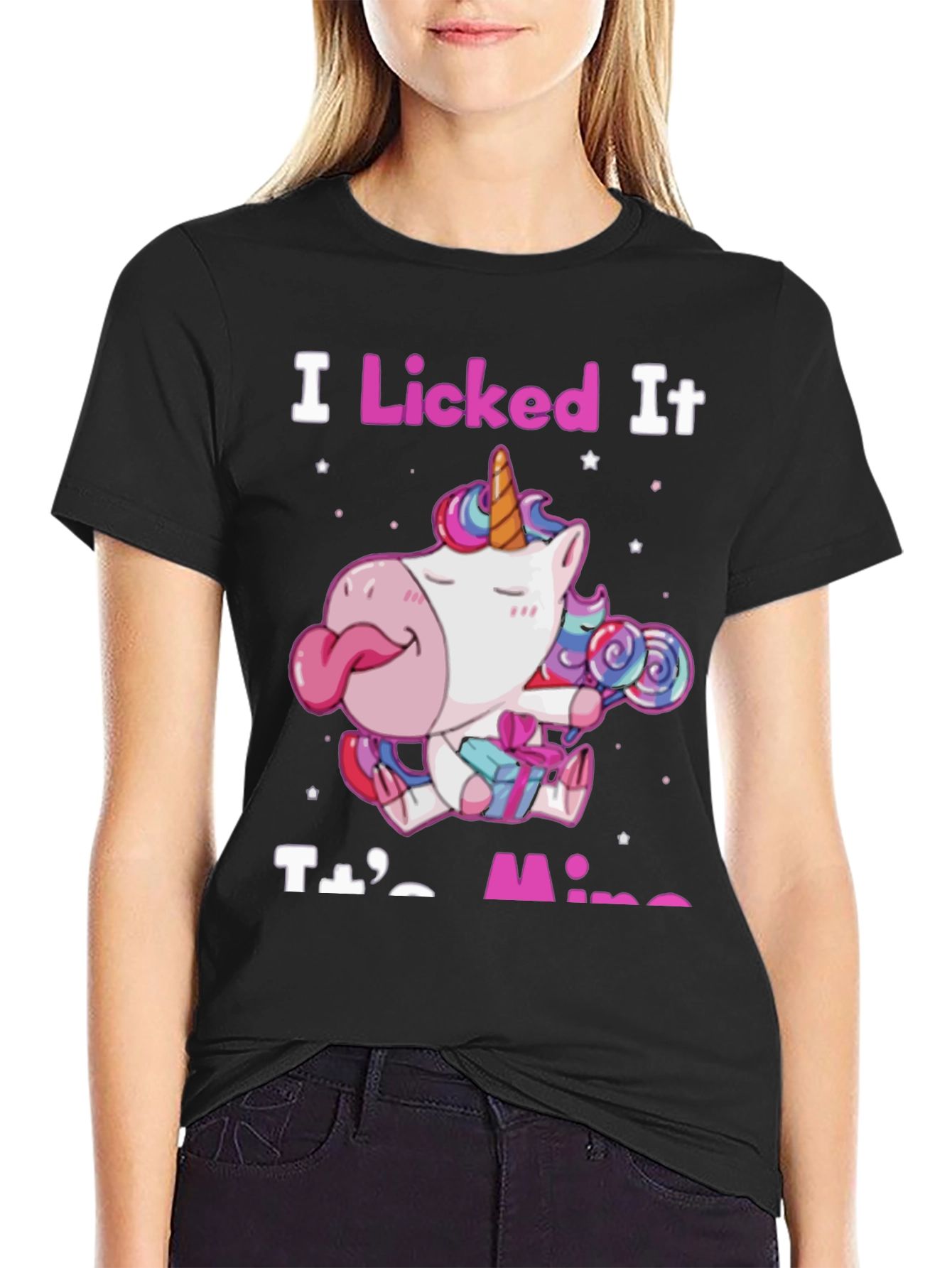 Black I Licked It Unicorn T-Shirt view 2