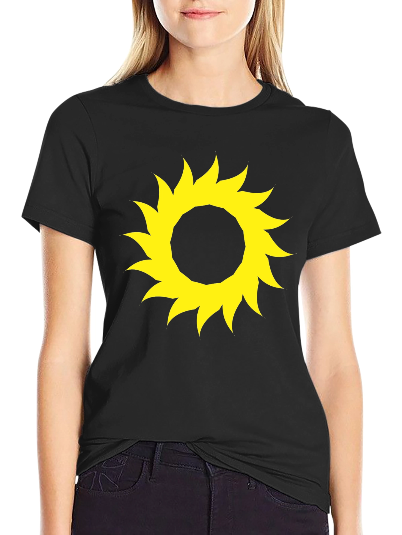 Black Black T-Shirt with Yellow Sun Design view 2
