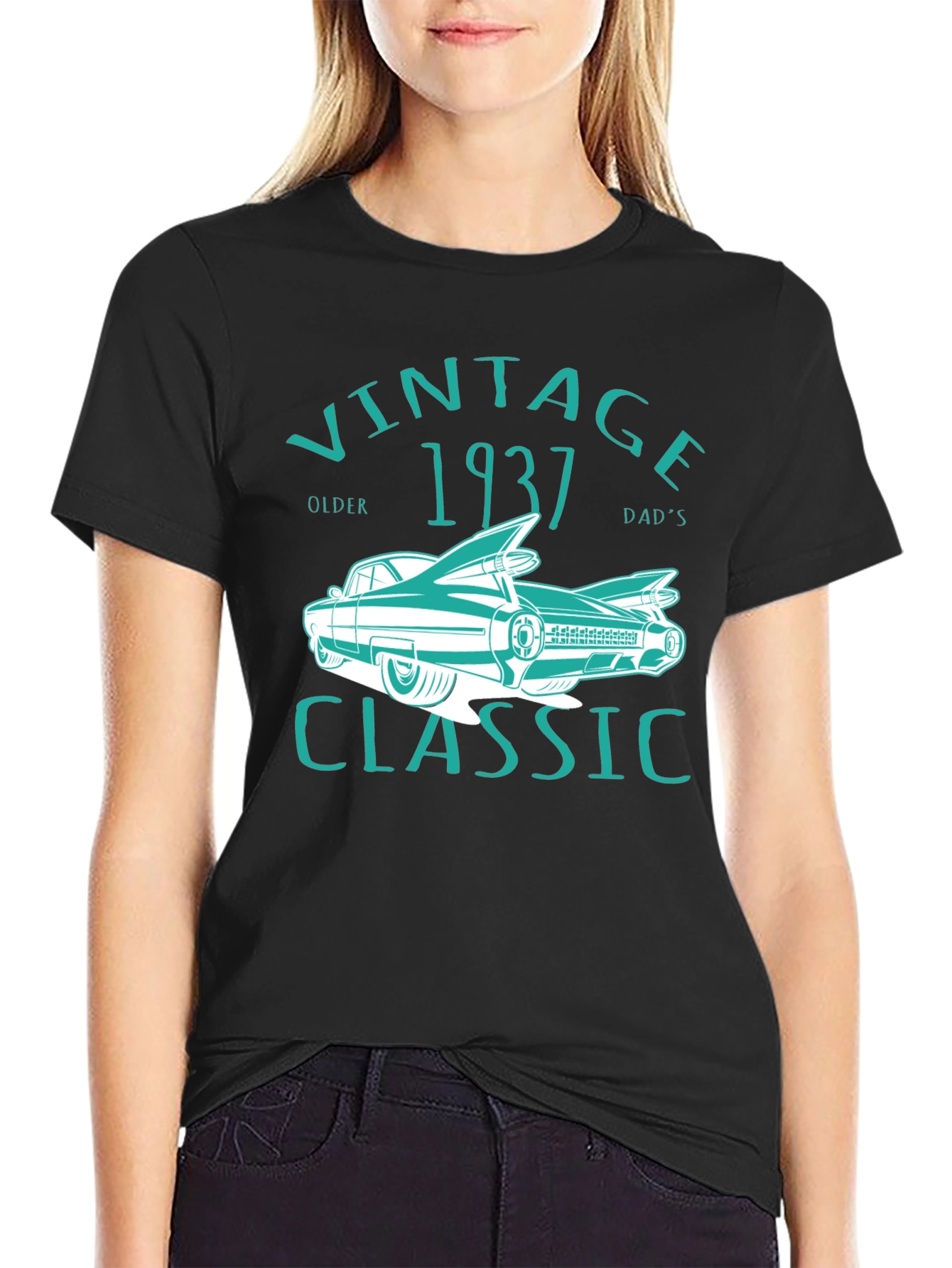 Black Vintage 1937 Classic Car T-Shirt view 2