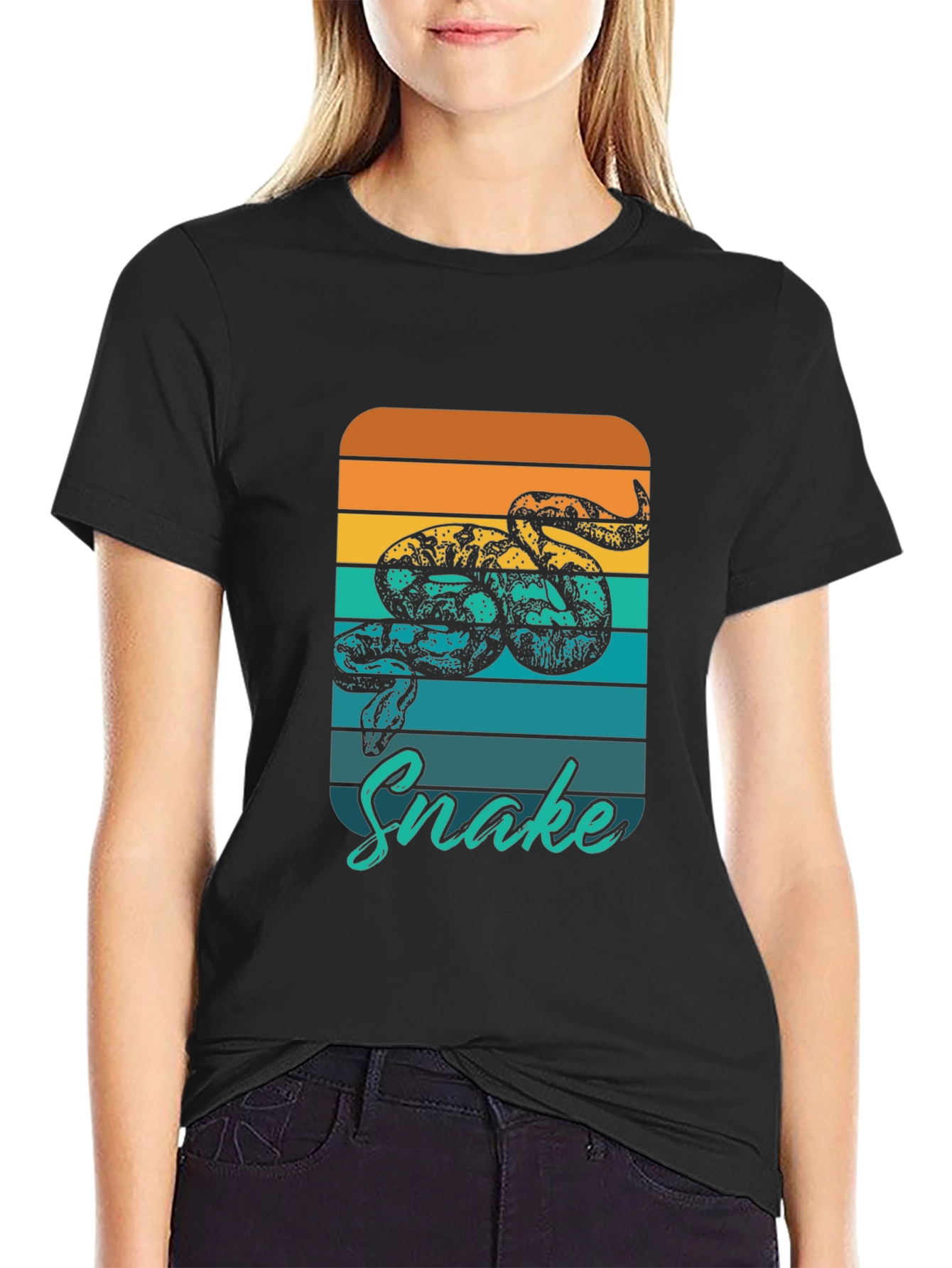 Black Retro Snake Graphic T-Shirt - Stylish Reptile Tee view 2