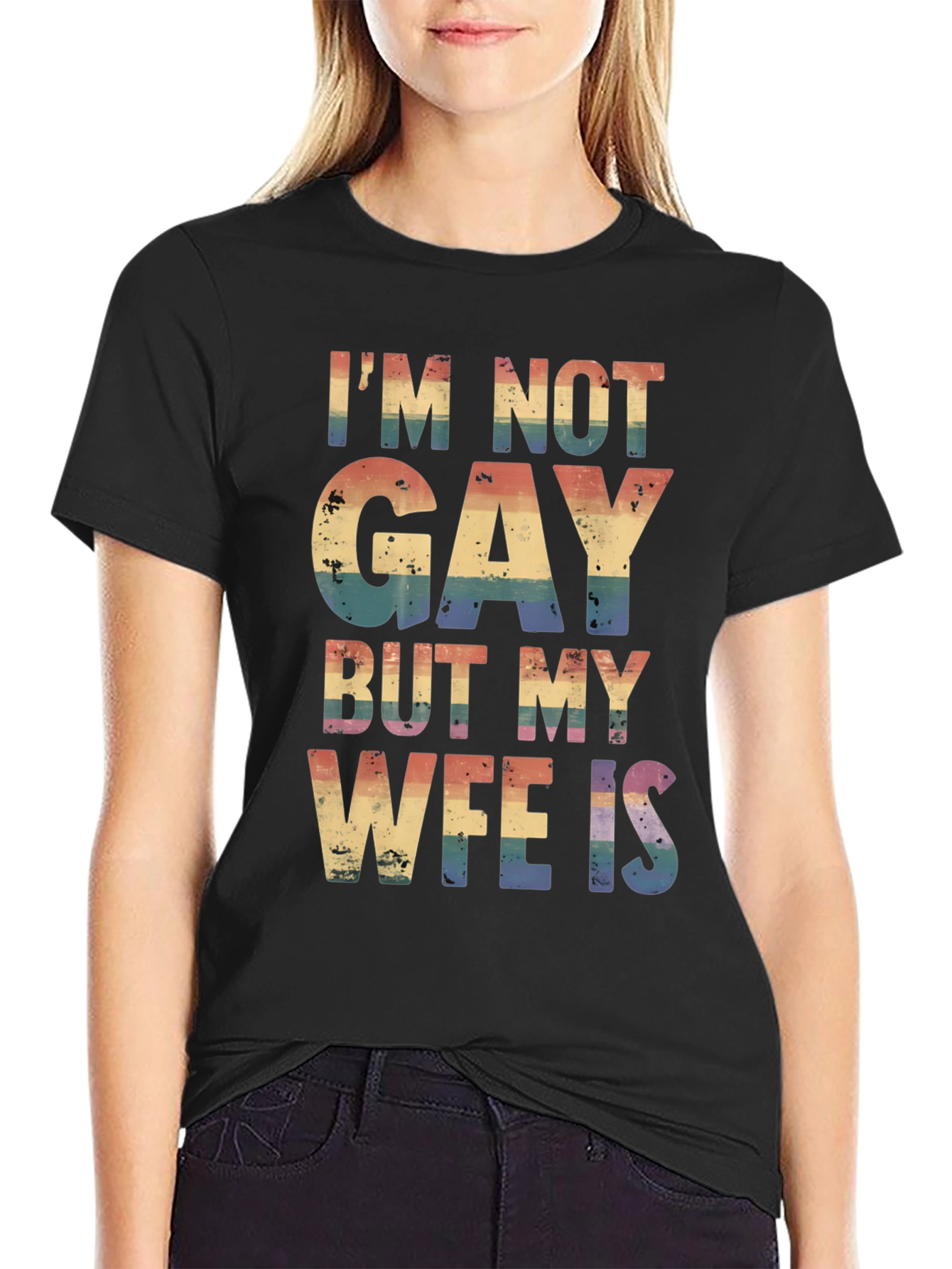 Black I'm Not Gay But My Wife Is T-Shirt view 2