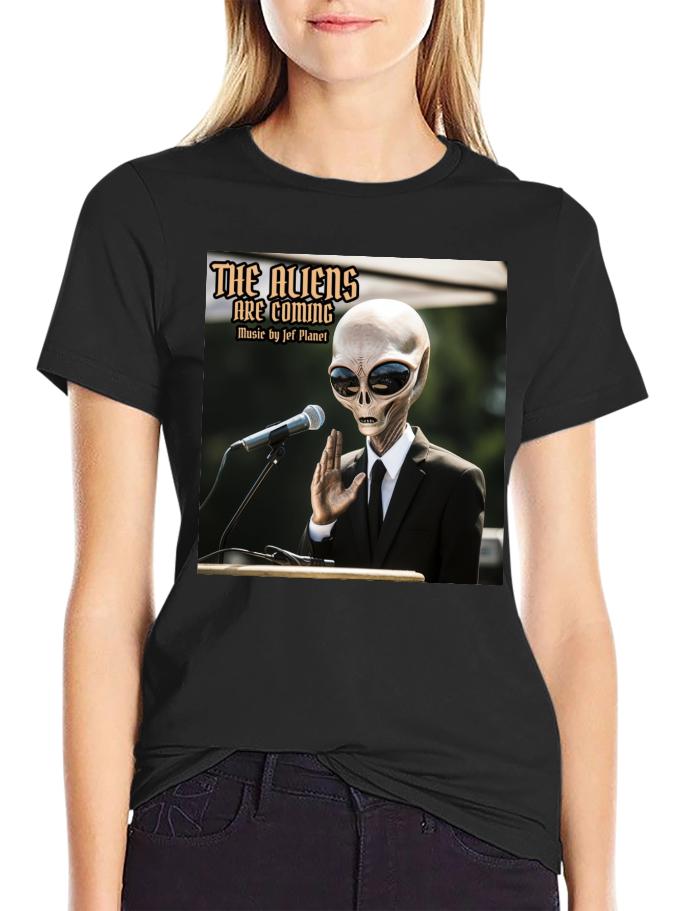 Black The Aliens Are Coming T-Shirt - Jef Planet Music view 2