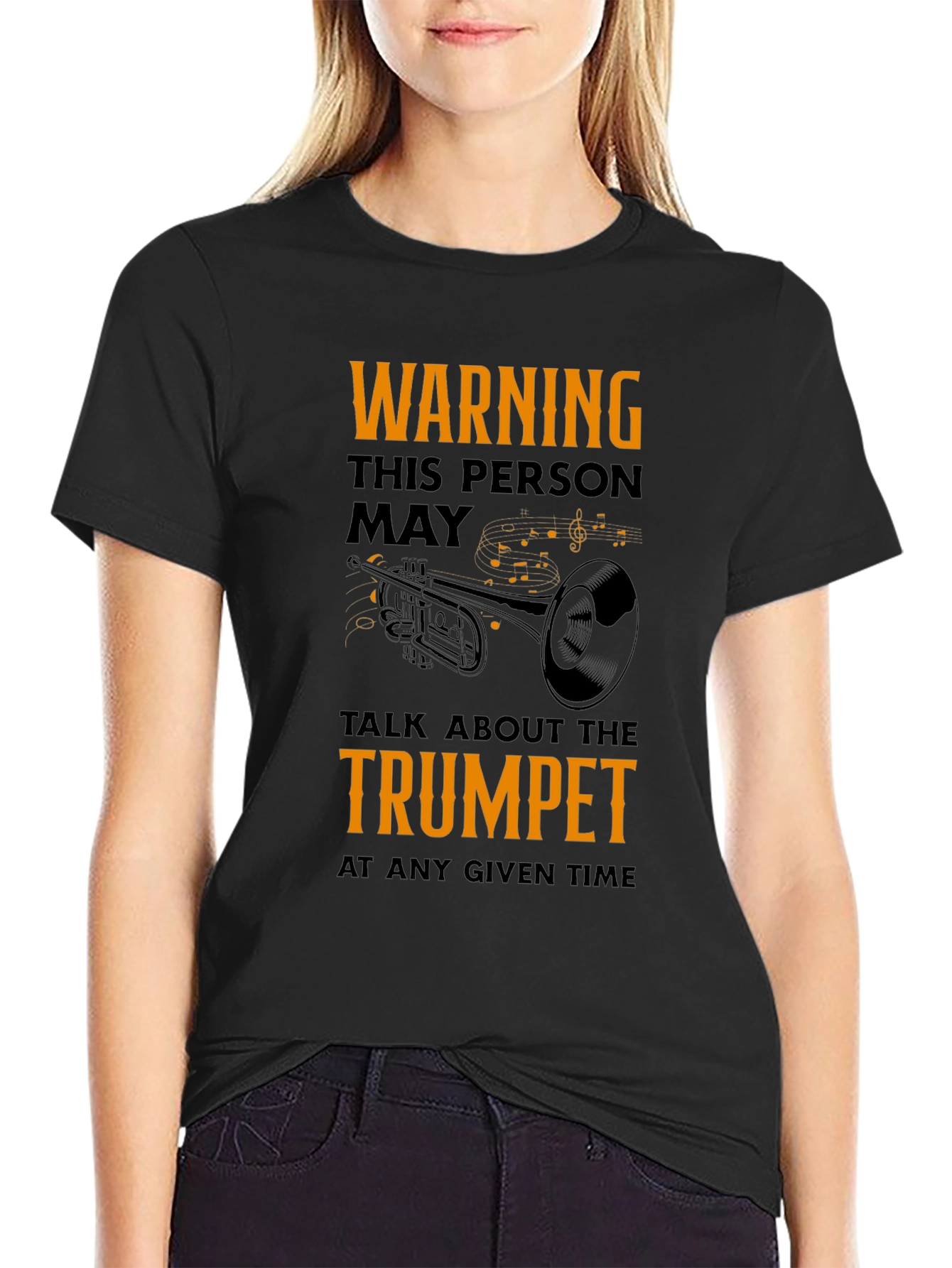 Black Warning Trumpet Player T-Shirt view 2
