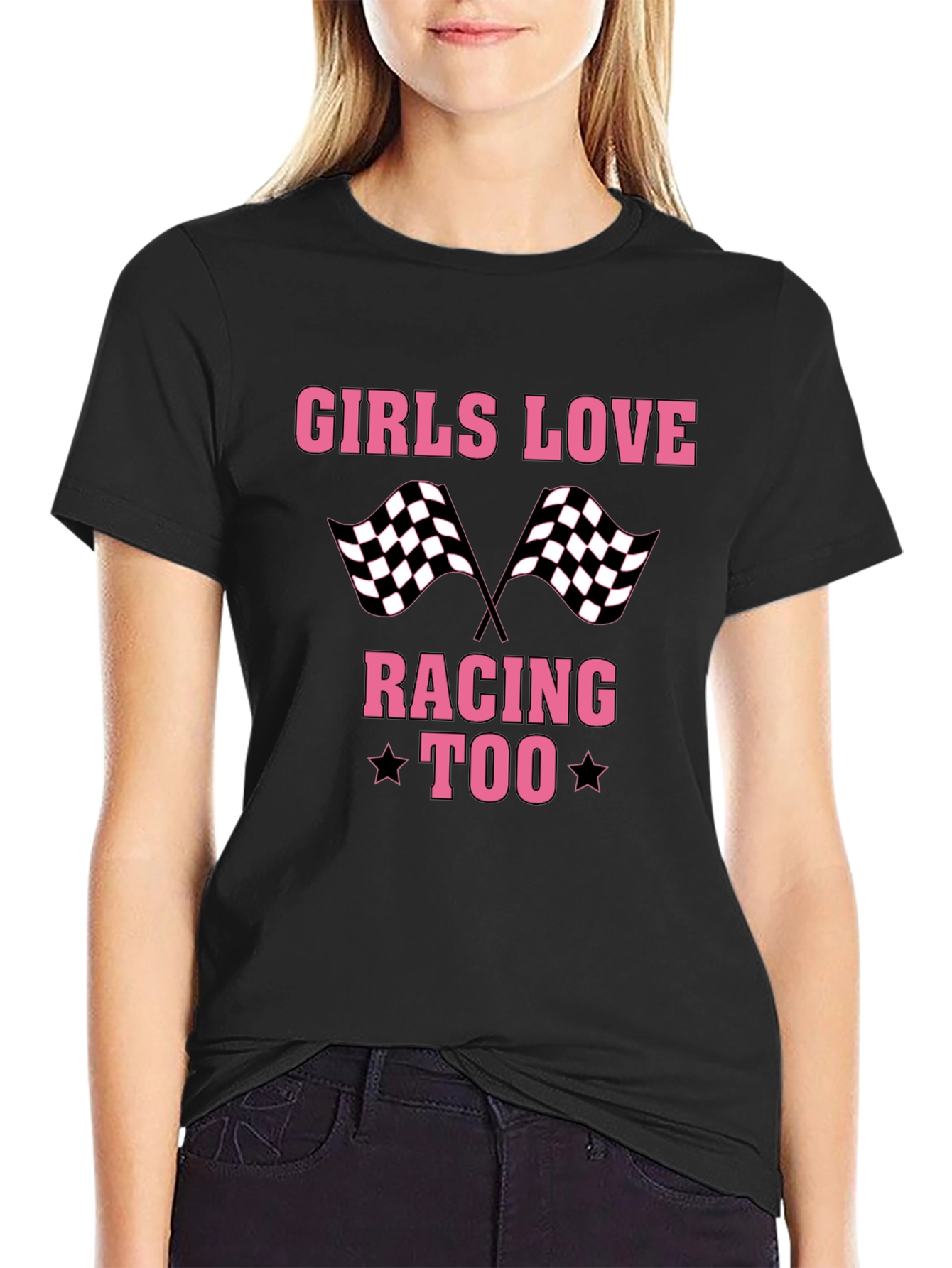 Black Girls Love Racing Too T-Shirt - Black view 2